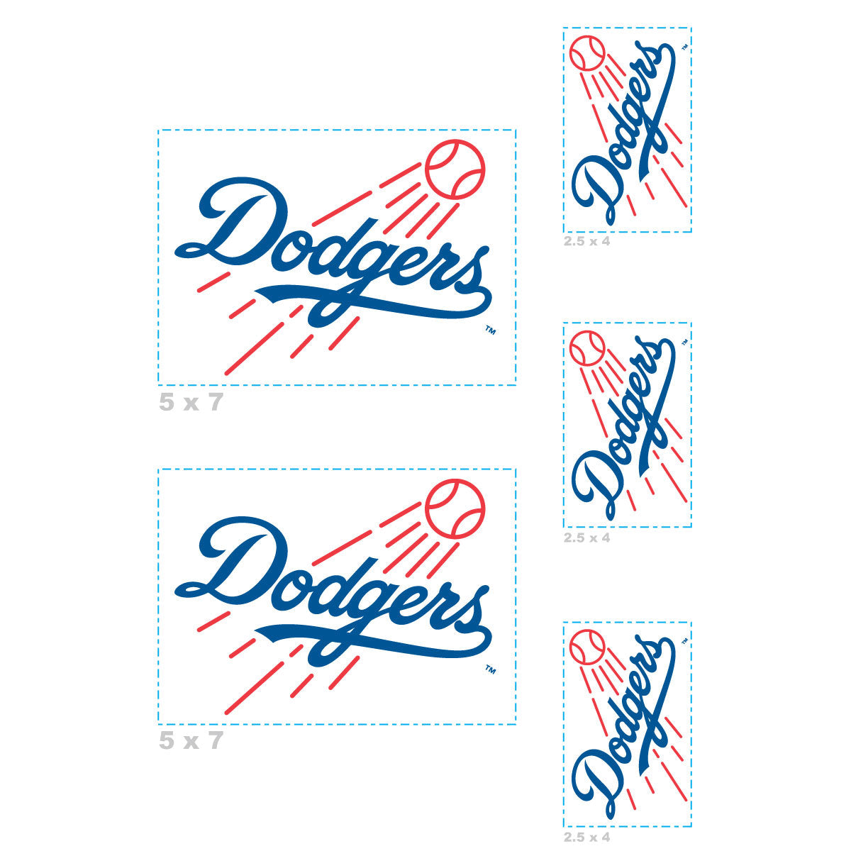 Los Angeles Dodgers - 5 Logo Minis (Mixed Sizes) - Official MLB - Reusable Vinyl Decals