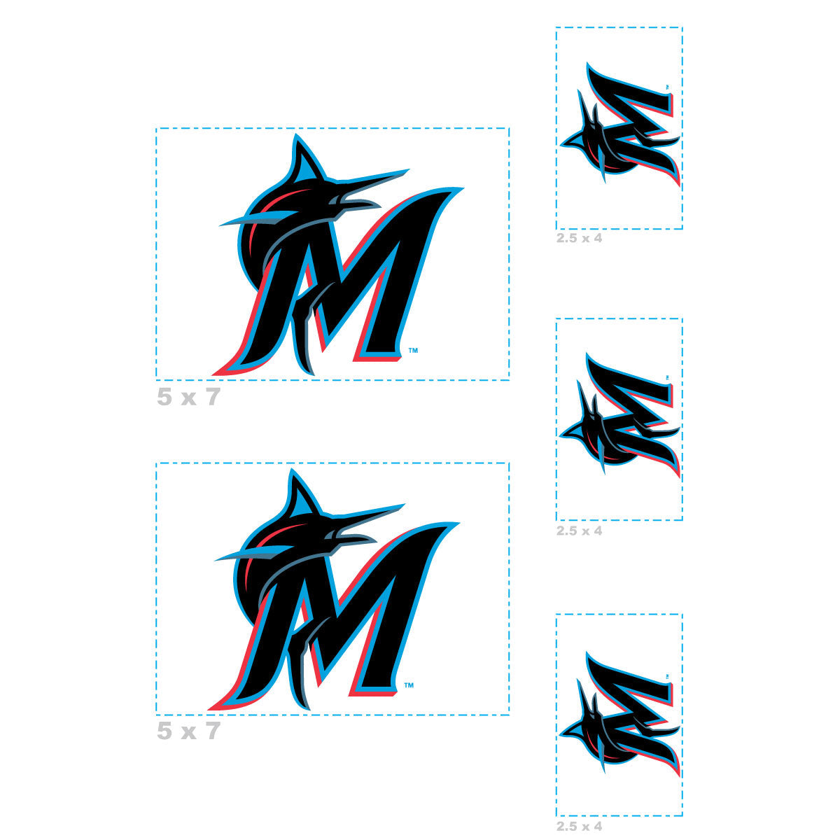 Miami Marlins - 5 Logo Minis (Mixed Sizes) - Official MLB - Reusable Vinyl Decals