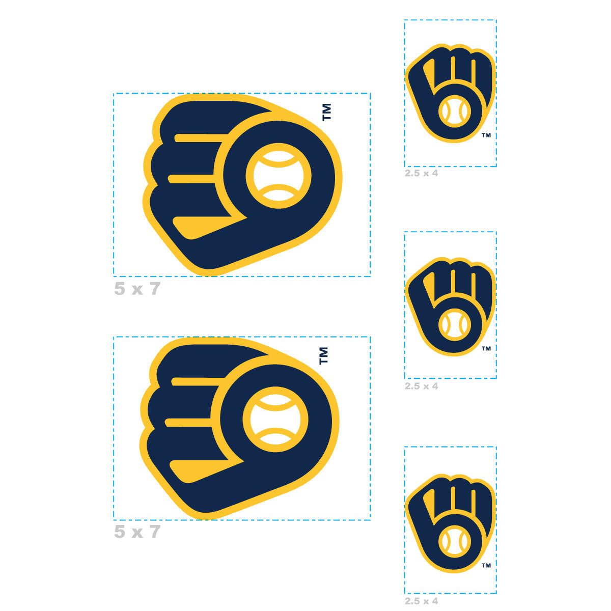 Milwaukee Brewers - 5 Logo Minis (Mixed Sizes) - Official MLB - Reusable Vinyl Decals