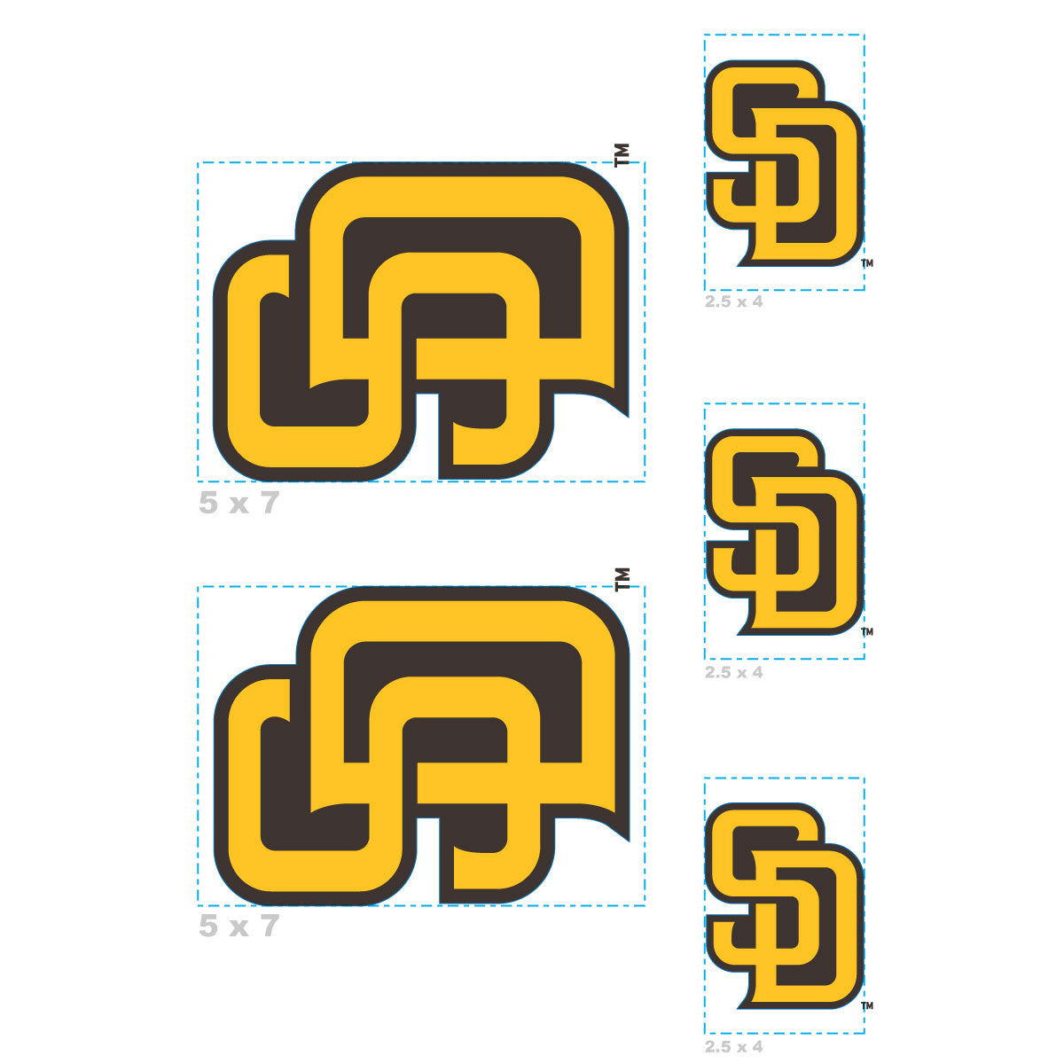 San Diego Padres - 5 Logo Minis (Mixed Sizes) - Official MLB - Reusable Vinyl Decals