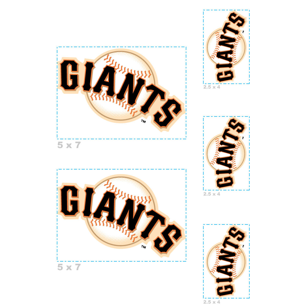 San Francisco Giants - 5 Logo Minis (Mixed Sizes) - Official MLB - Reusable Vinyl Decals