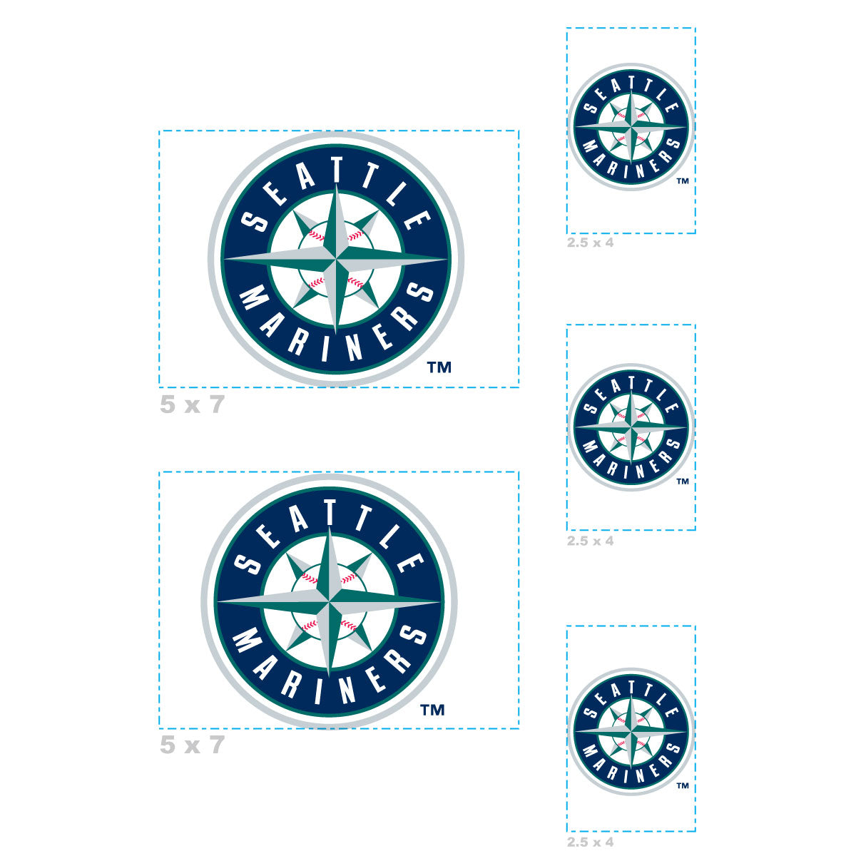 Seattle Mariners - 5 Logo Minis (Mixed Sizes) - Official MLB - Reusable Vinyl Decals