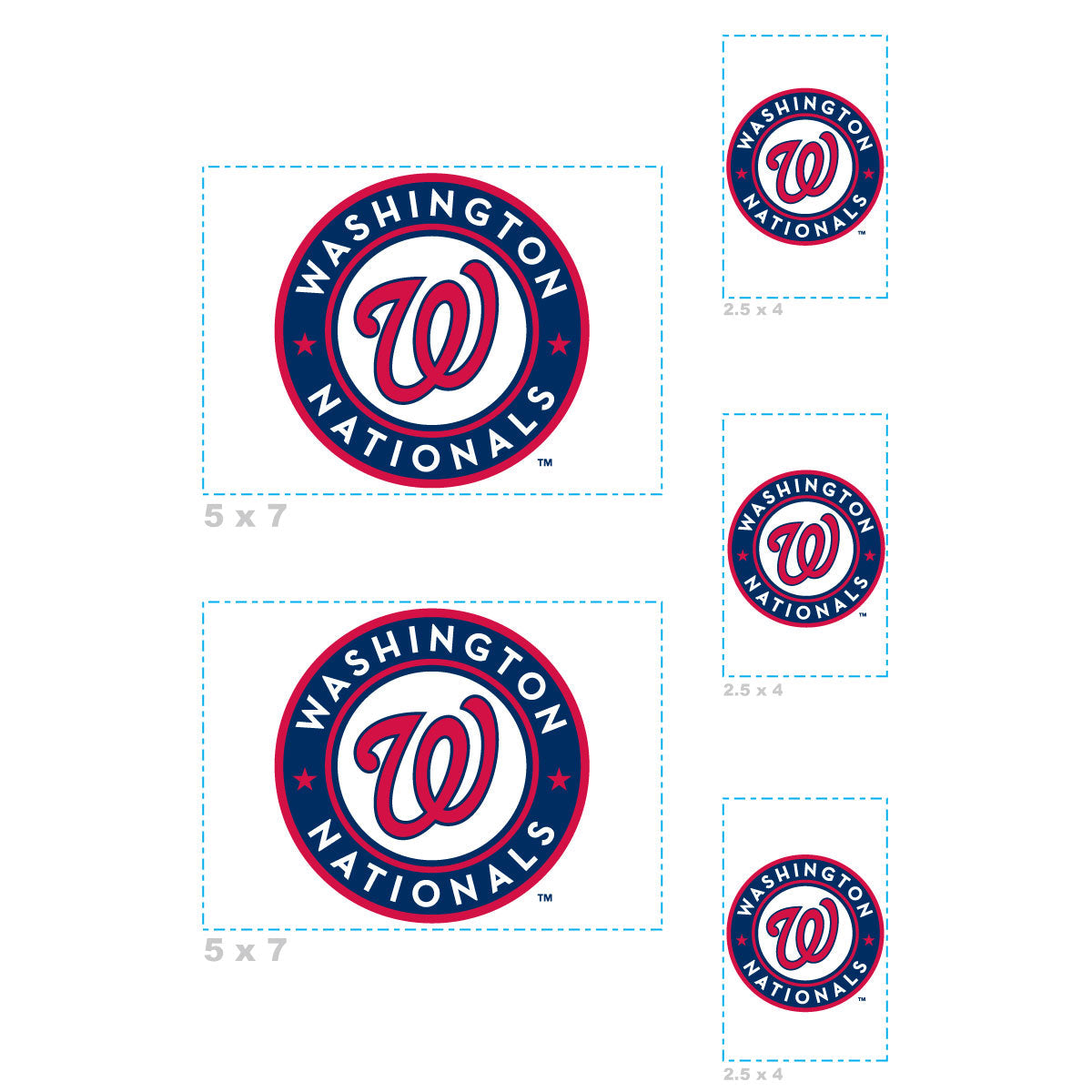 Washington Nationals - 5 Logo Minis (Mixed Sizes) - Official MLB - Reusable Vinyl Decals