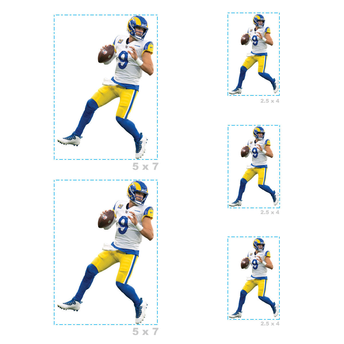 Matthew Stafford - 5 Player Minis (Mixed Sizes) - Official NFL - Los Angeles Rams - Reusable Vinyl Decals