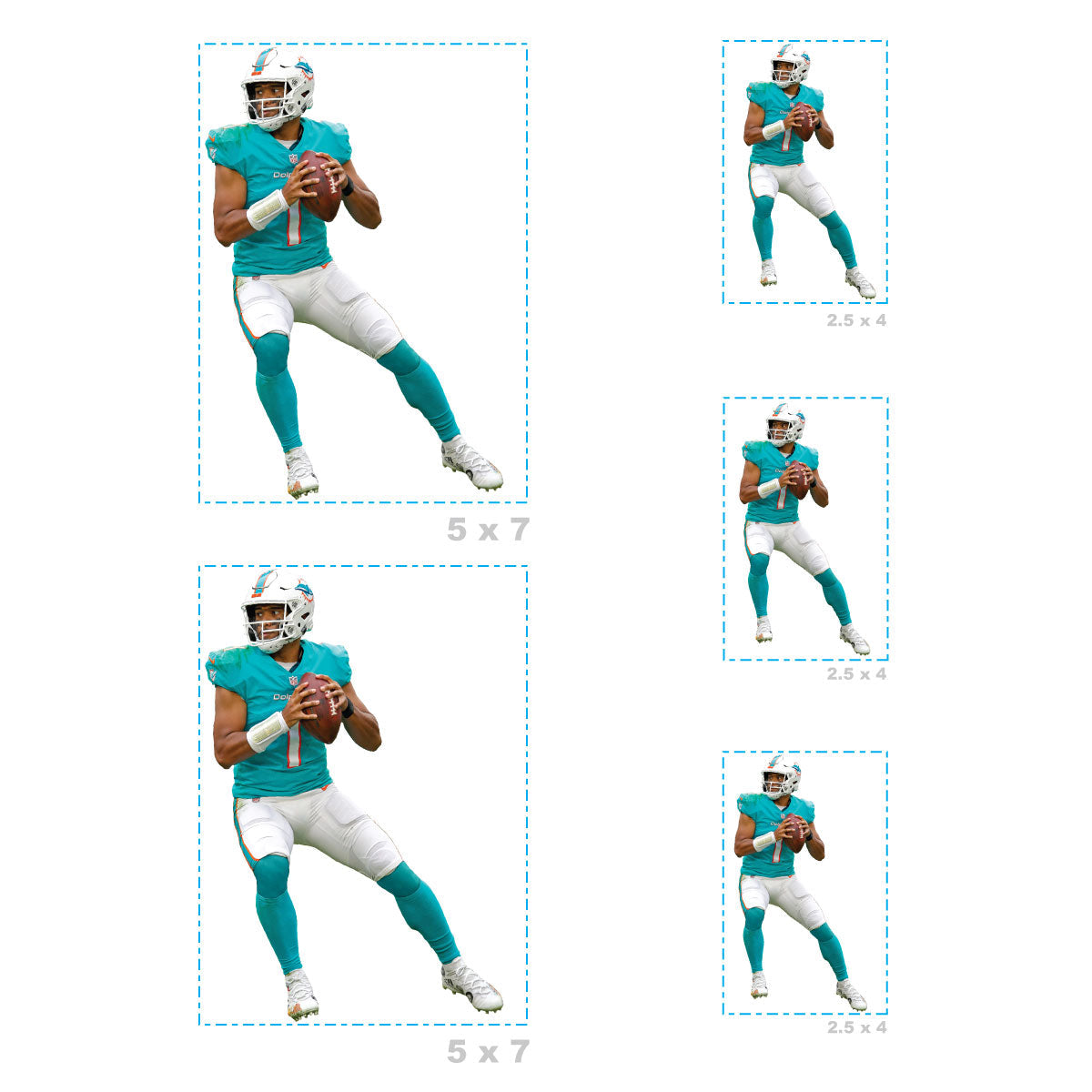 Tua Tagovailoa - 5 Player Minis (Mixed Sizes) - Official NFL - Miami Dolphins - Reusable Vinyl Decals