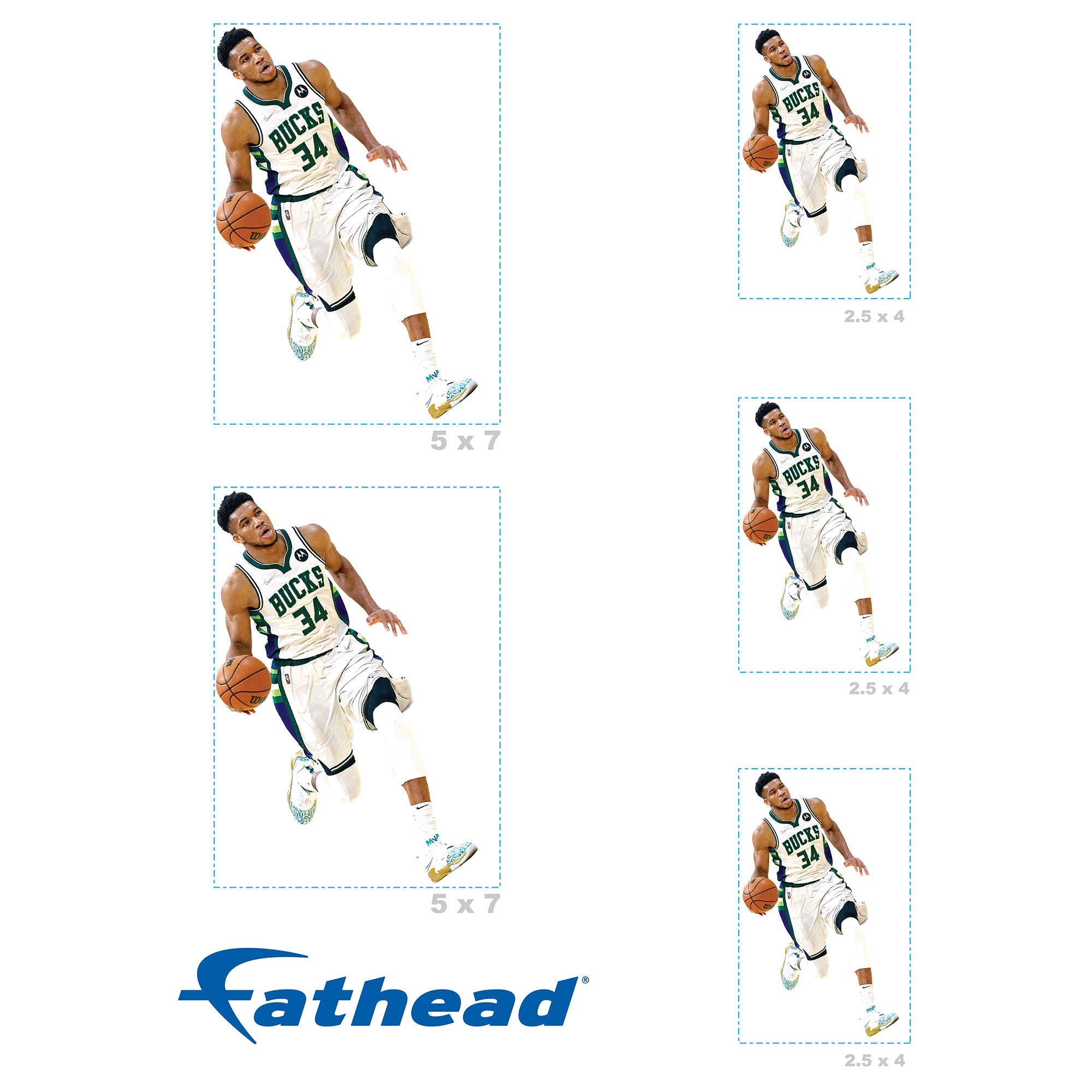 Giannis Antetokounmpo - 5 Minis (Mixed Sizes) - Official NBA - Milwaukee Bucks - Reusable Vinyl Decals