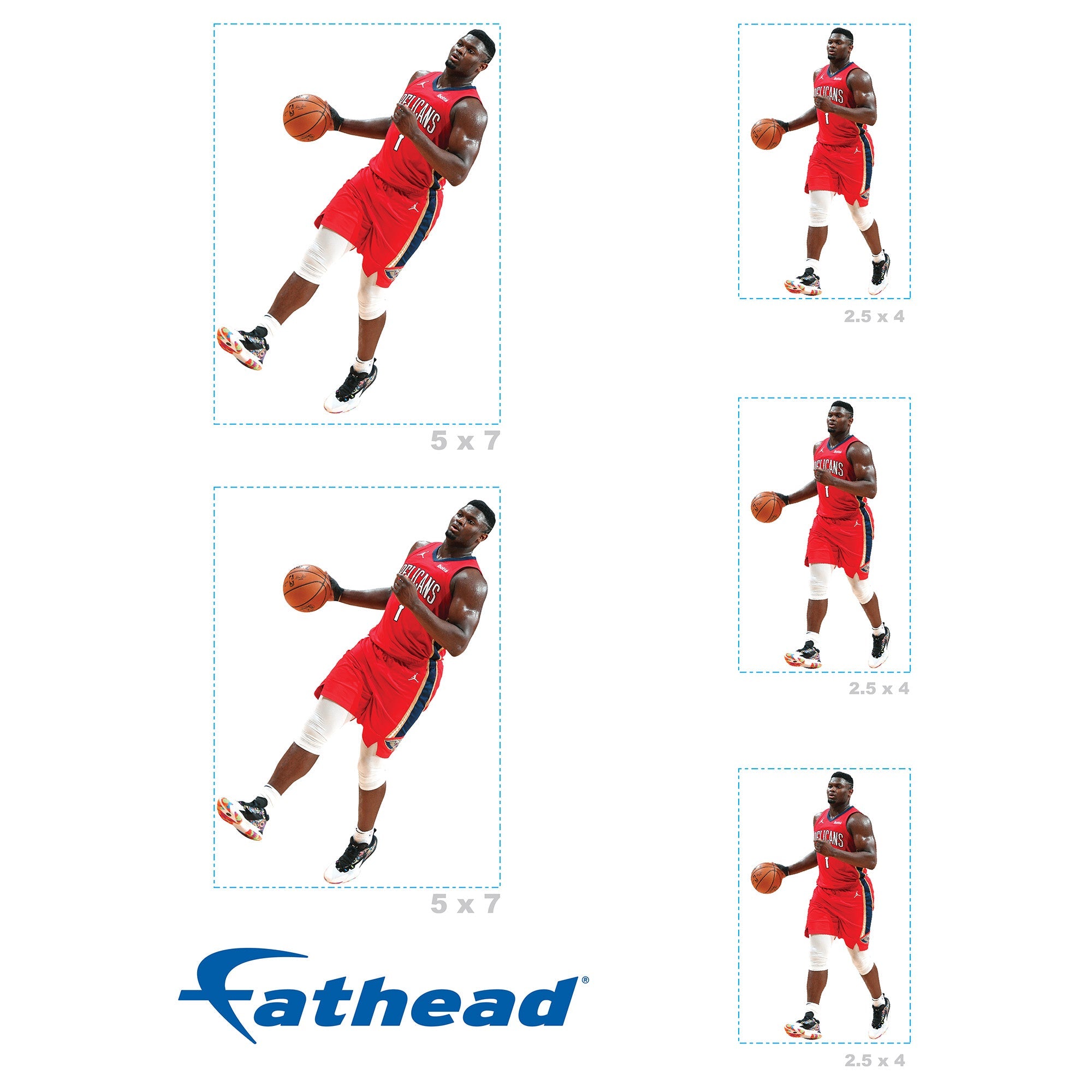 Zion Williamson - 5 Minis (Mixed Sizes) - Official NBA - New Orleans Pelicans - Reusable Vinyl Decals