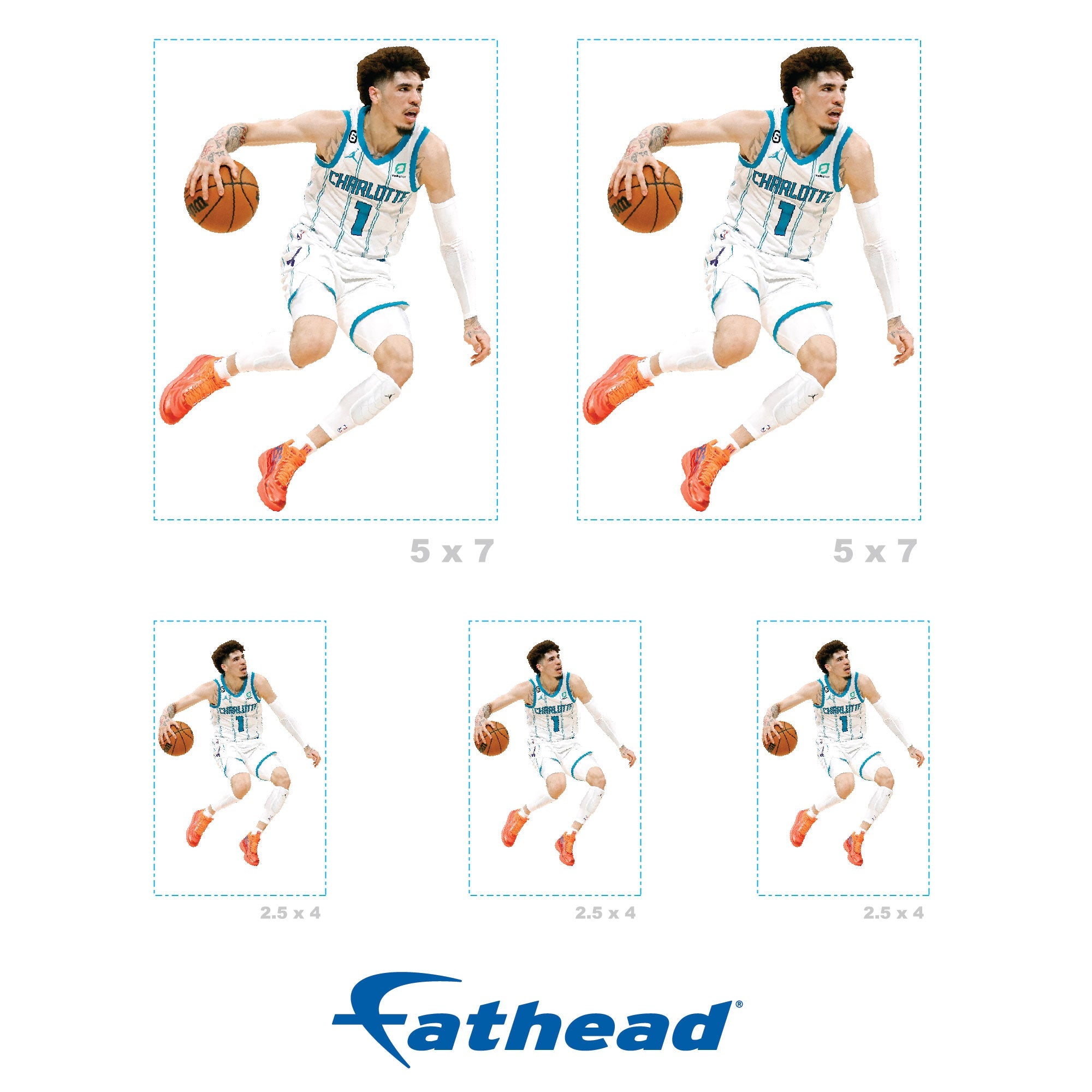 LaMelo Ball - 5 Minis (Mixed Sizes) - Official NBA - Charlotte Hornets - Reusable Vinyl Decals