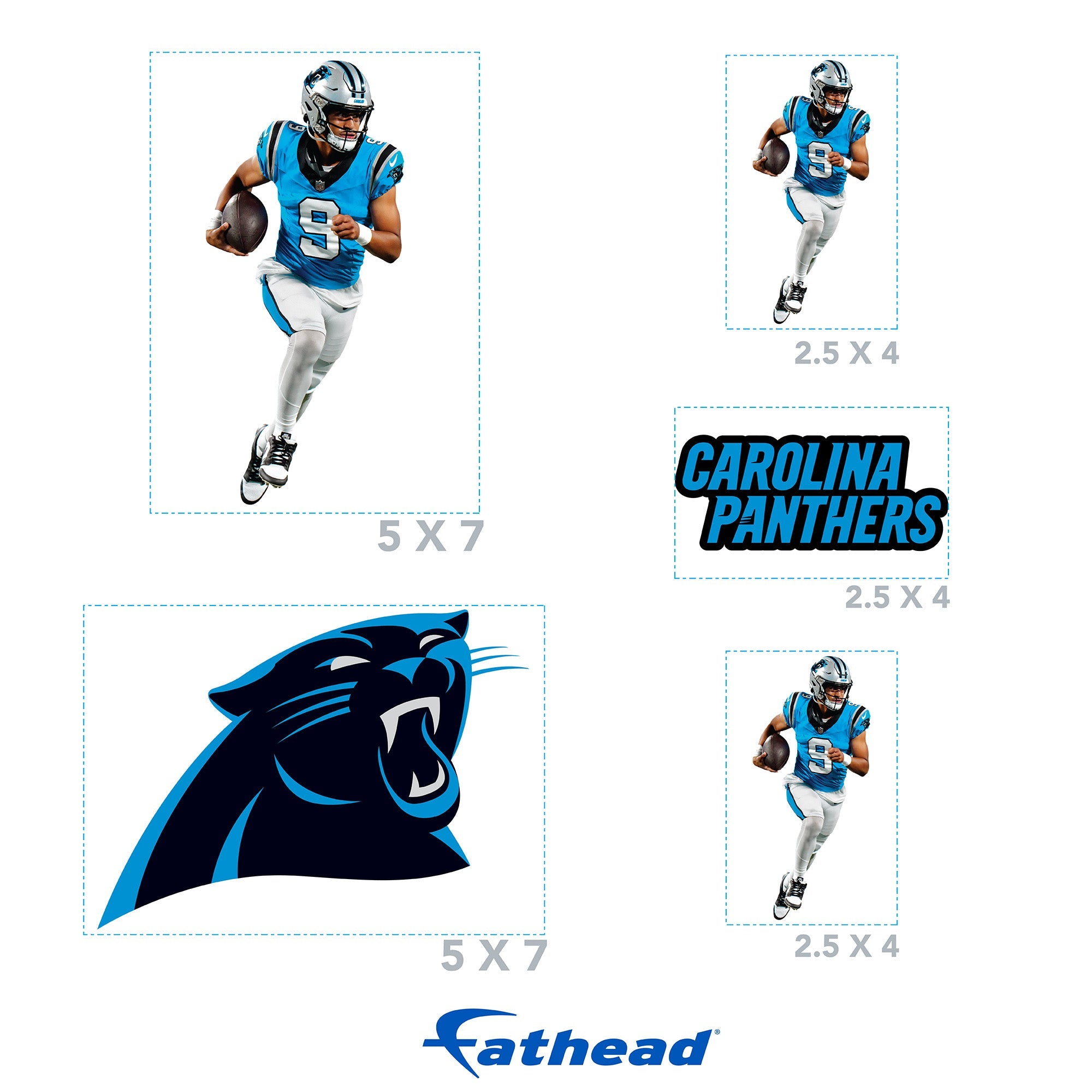 Bryce Young - 5 Minis (Mixed Sizes) - Official NFL - Carolina Panthers - Reusable Vinyl Decals