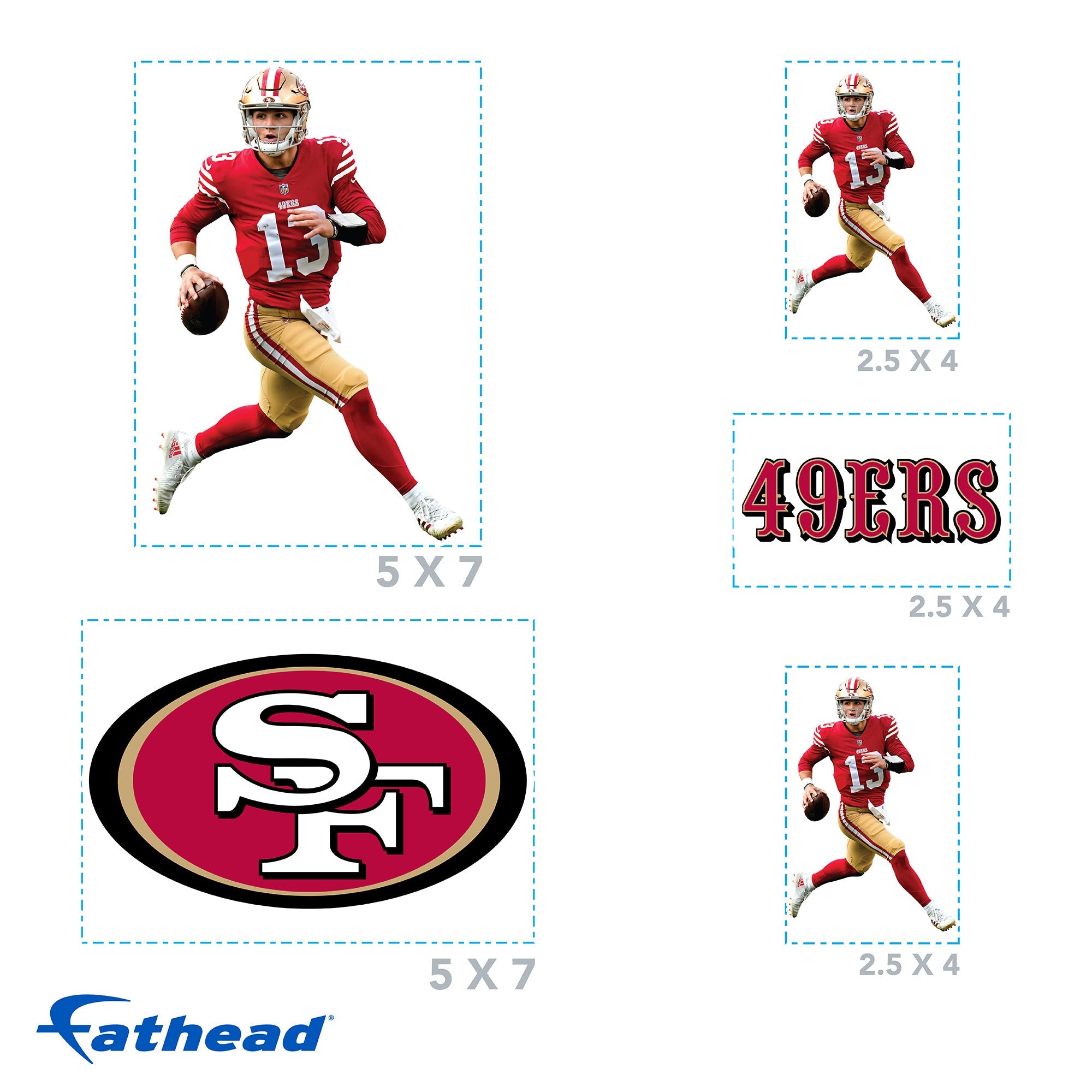 Brock Purdy - 5 Minis (Mixed Sizes) - Official NFL - San Francisco 49ers - Reusable Vinyl Decals