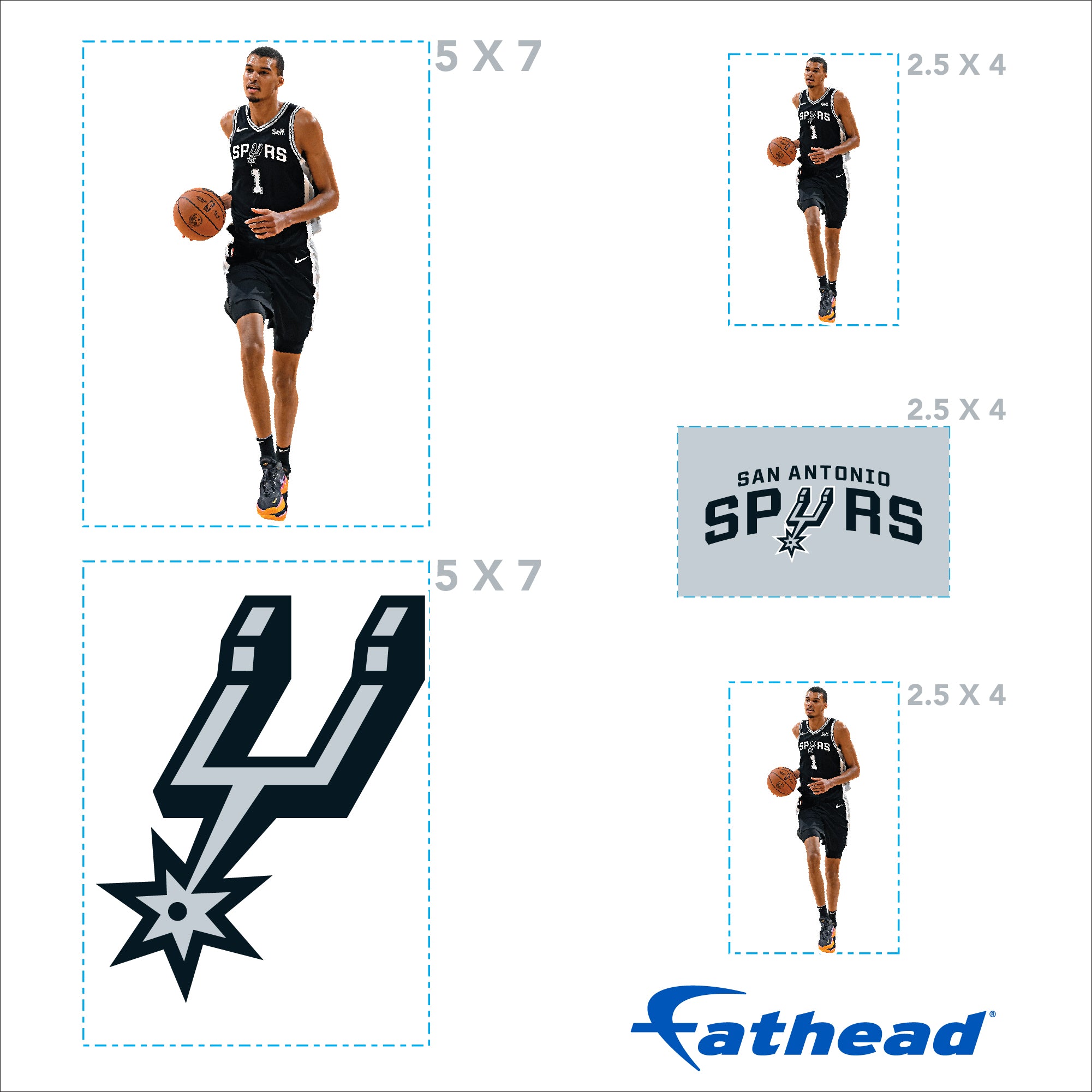 Victor Wembanyama - 5 Minis (Mixed Sizes) - Official NBA - San Antonio Spurs - Reusable Vinyl Decals