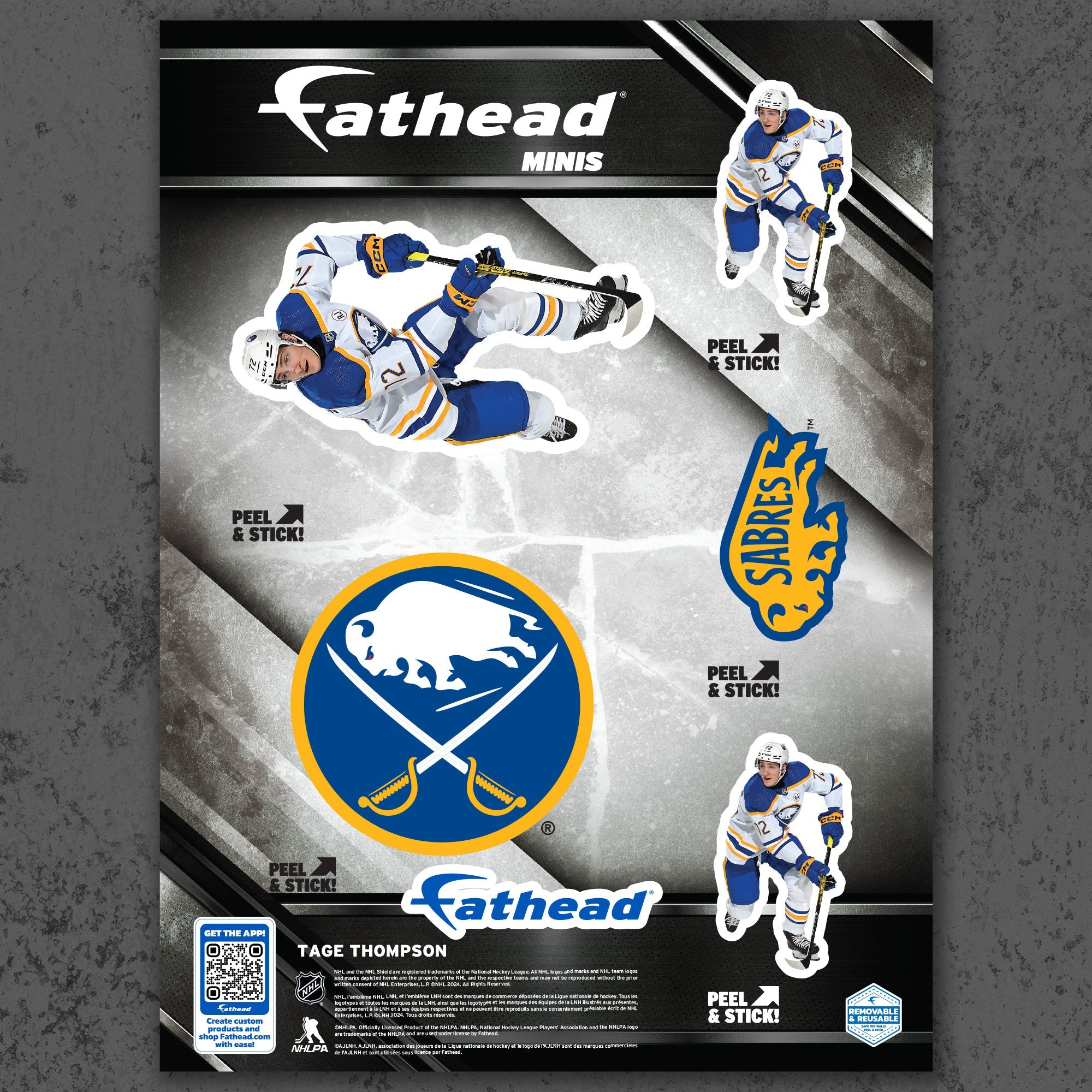 Tage Thompson - 5 Logo Minis (Mixed Sizes) - Official NHL - Buffalo Sabres - Reusable Vinyl Decals