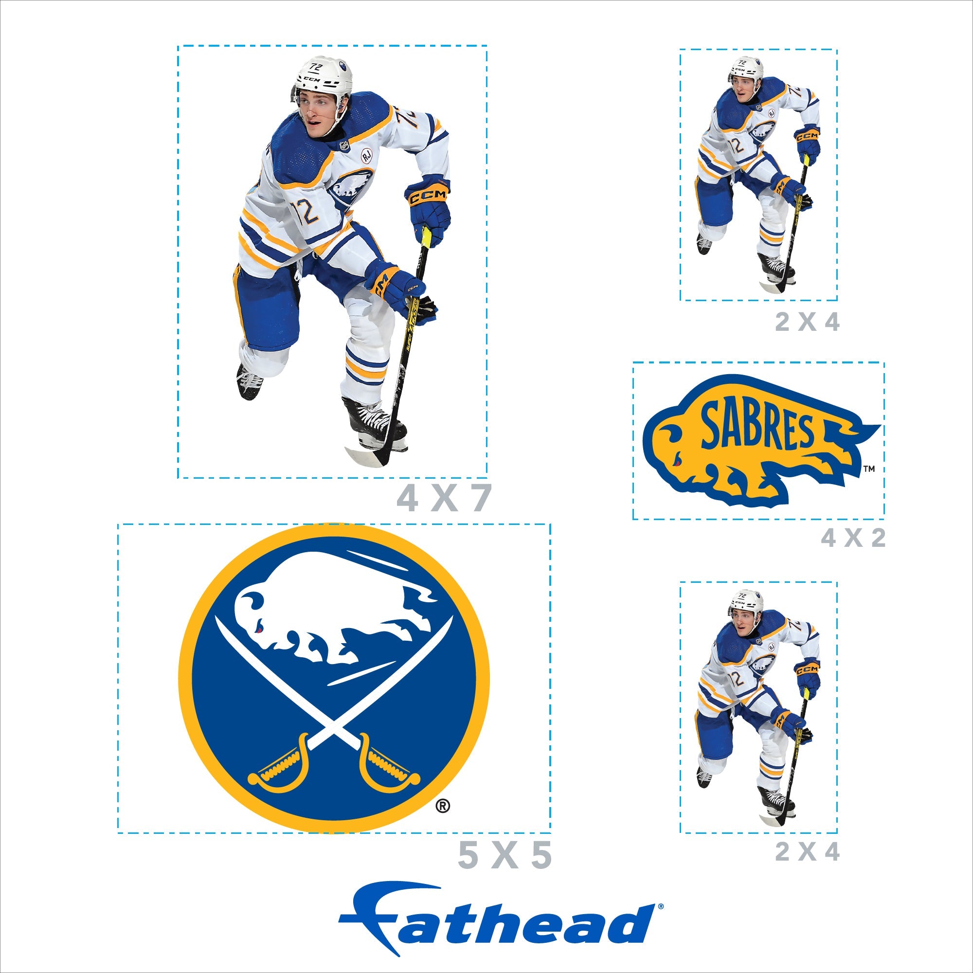 Tage Thompson - 5 Logo Minis (Mixed Sizes) - Official NHL - Buffalo Sabres - Reusable Vinyl Decals