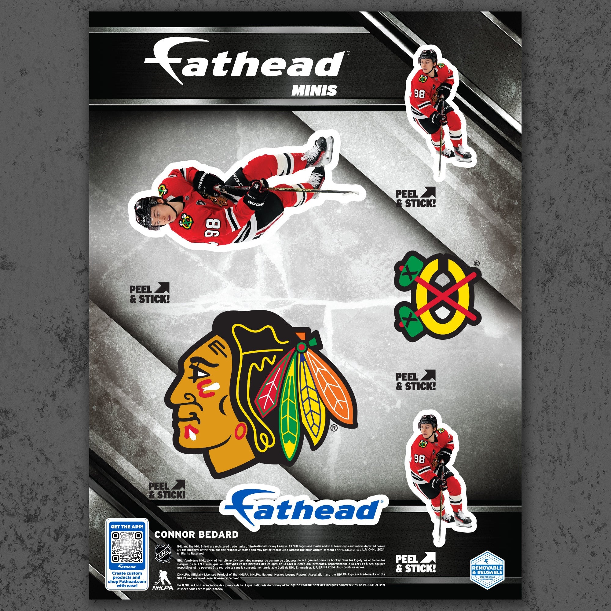 Connor Bedard - 5 Minis (Mixed Sizes) - Official NHL - Chicago Blackhawks - Reusable Vinyl Decals