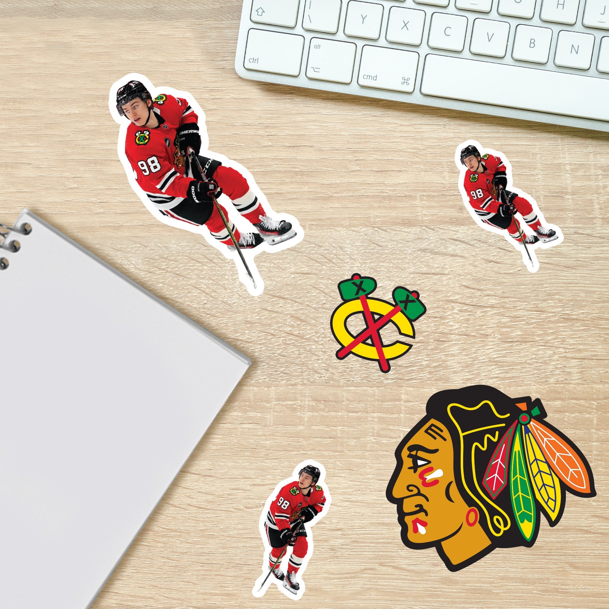 Connor Bedard - 5 Minis (Mixed Sizes) - Official NHL - Chicago Blackhawks - Reusable Vinyl Decals