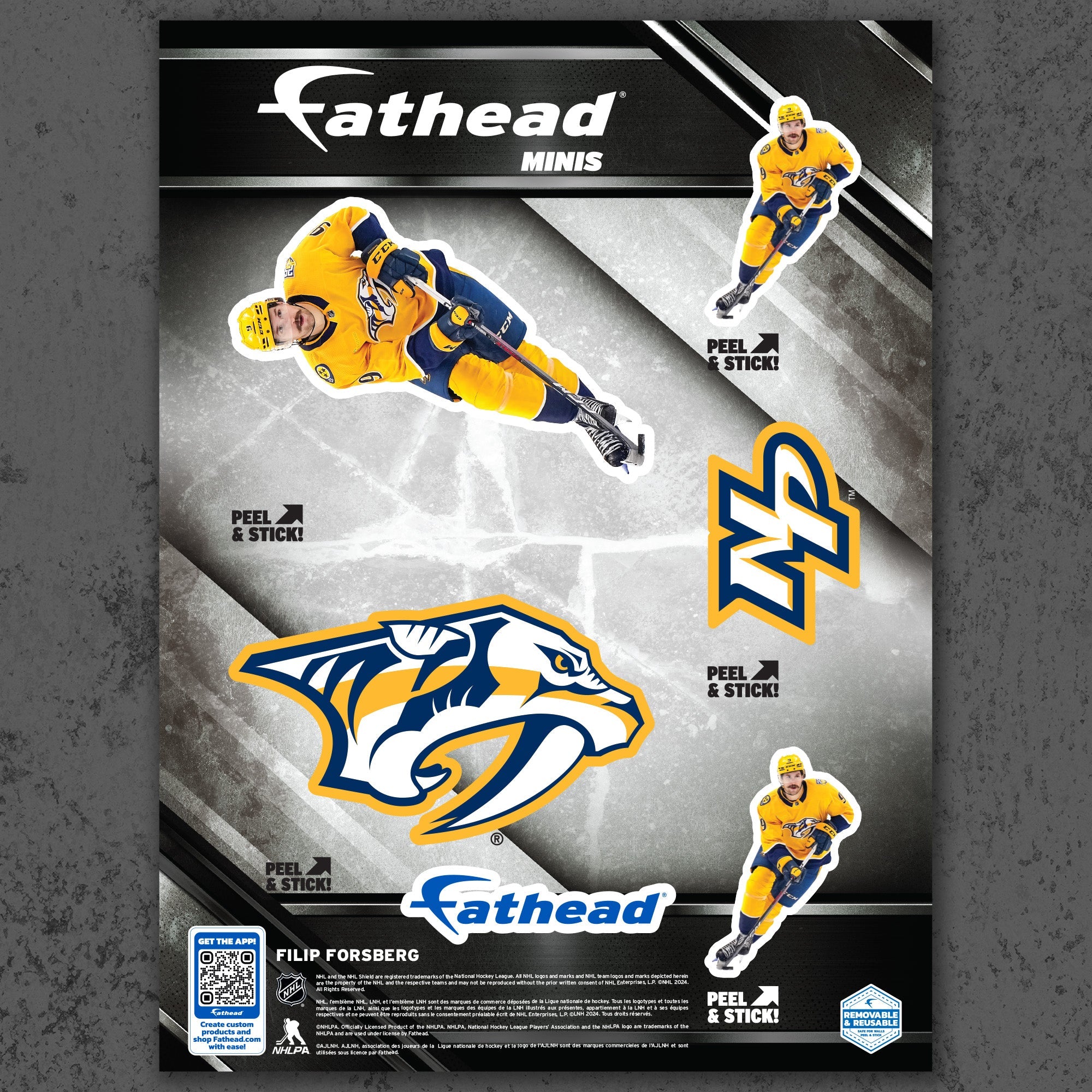 Filip Forsberg - 5 Minis (Mixed Sizes) - Official NHL - Nashville Predators - Reusable Vinyl Decals