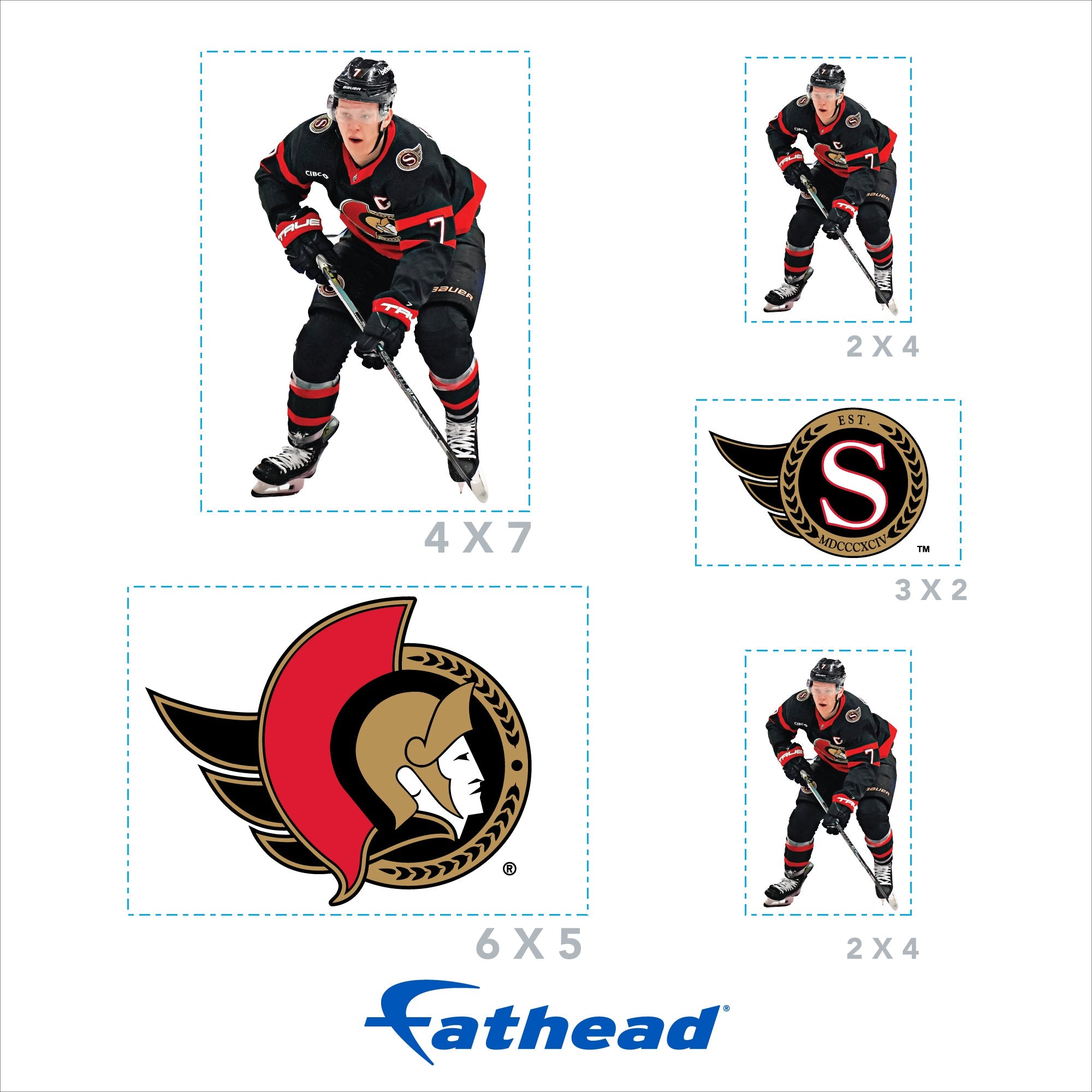 Brady Tkachuk - 5 Minis (Mixed Sizes) - Official NHL - Ottawa Senators - Reusable Vinyl Decals