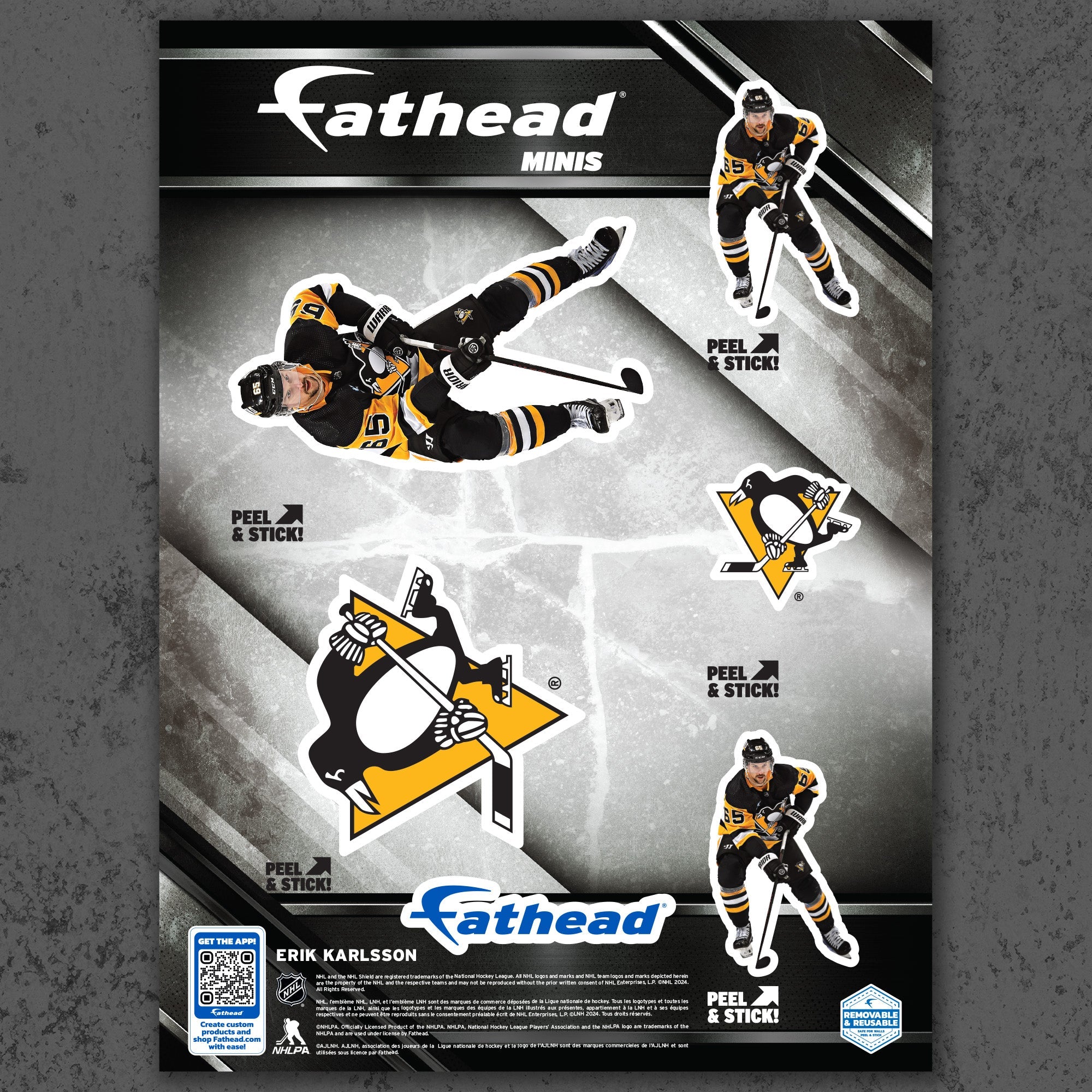 Erik Karlsson - 5 Minis (Mixed Sizes) - Official NHL - Pittsburgh Penguins - Reusable Vinyl Decals