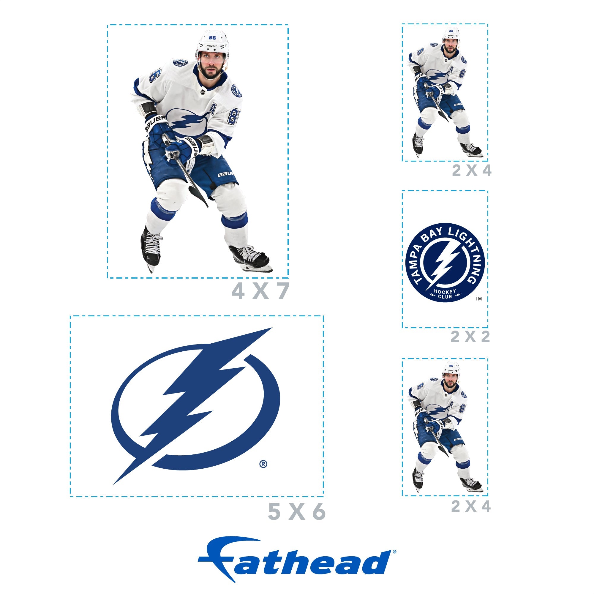 Nikita Kucherov - 5 Minis (Mixed Sizes) - Official NHL - Tampa Bay Lightning - Reusable Vinyl Decals