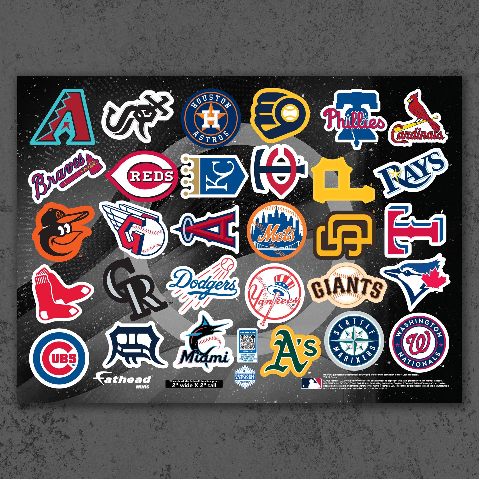 MLB Team Logos - Minis Collection (Mixed Sizes) - Official MLB - Reusable Vinyl Decals