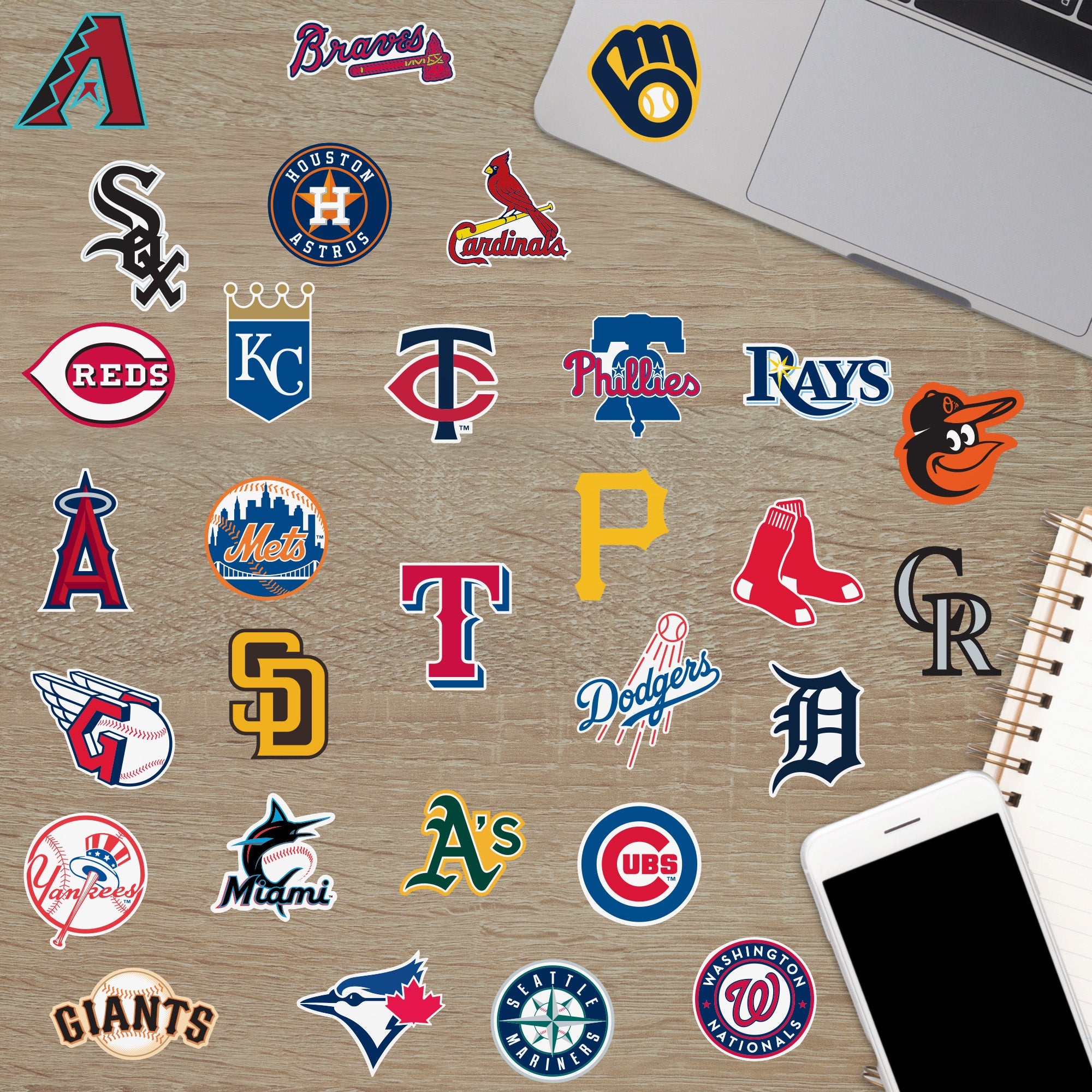 MLB Team Logos - Minis Collection (Mixed Sizes) - Official MLB - Reusable Vinyl Decals