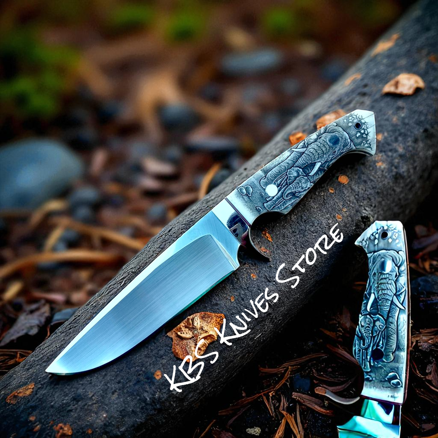 Scrimshaw Hunting Knife – 11" Full Tang D2 Steel with Camel Bone & Engraved Handle + Leather Sheath