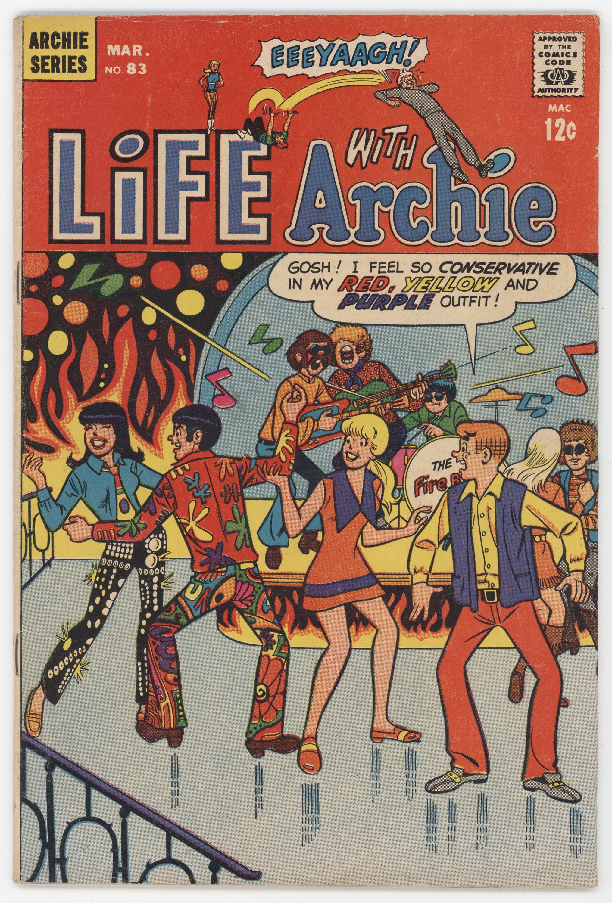Life With Archie 83 Archie 1969 VG FN Betty Veronica Psychedelic Rock Band Punk
