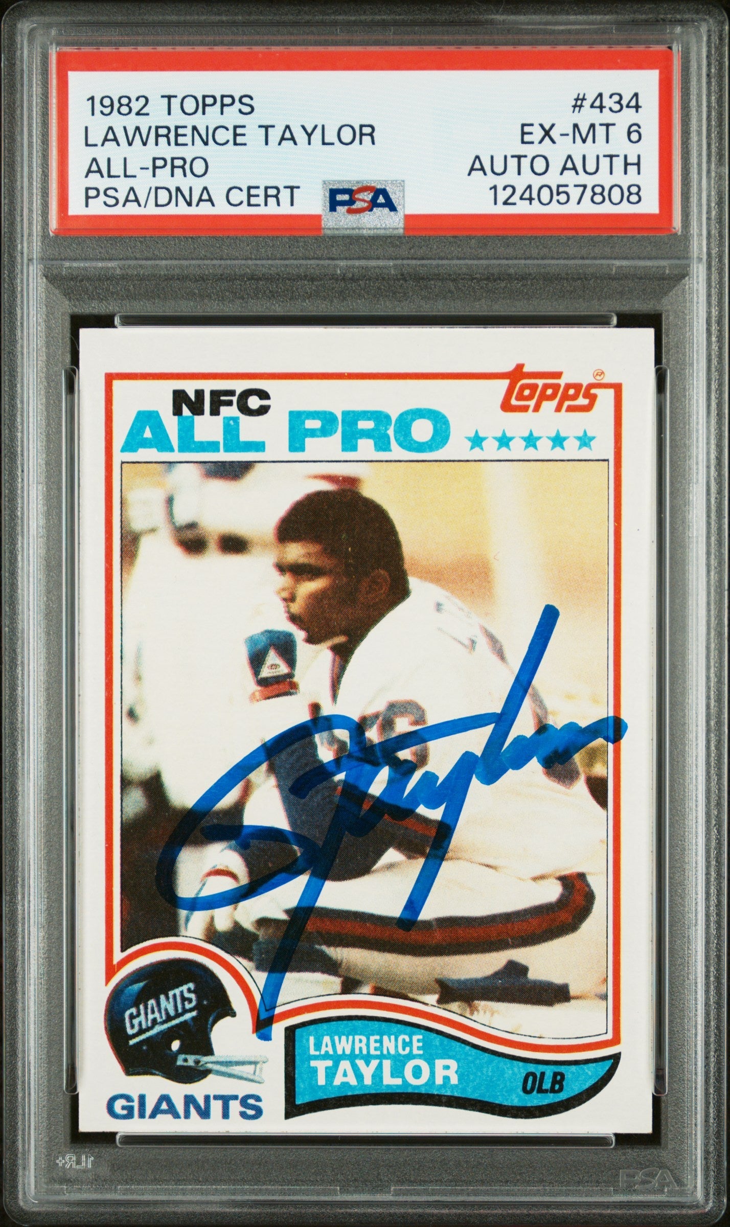 Graded 1982 Topps Lawrence Taylor #434 Rookie RC Signed Football Card PSA 6 Card - Auto Grade Authentic