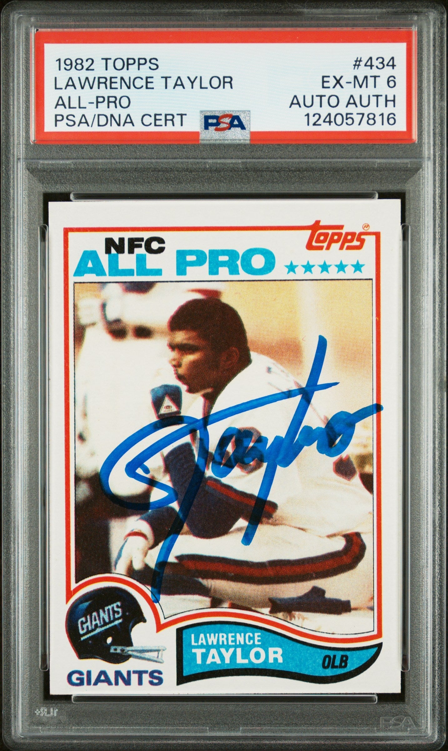 Graded 1982 Topps Lawrence Taylor #434 Rookie RC Signed Football Card PSA 6 Card - Auto Grade Authentic