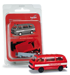 Herpa 12591 HO Scale Minikit Emergency VolkswagenT 3 Van - Kit (Plastic) -- Fire Department (red, white, German Lettering)