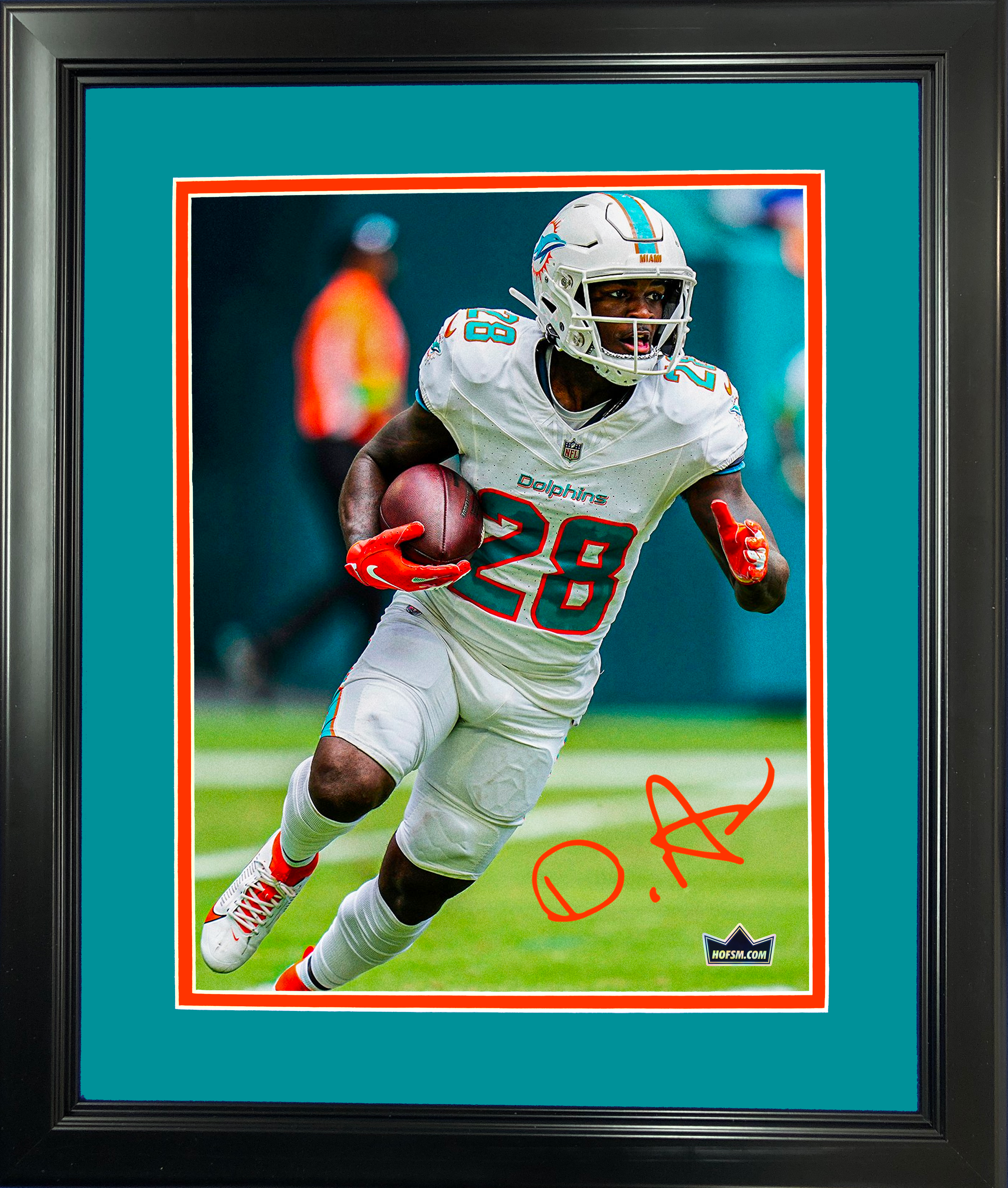 Framed De‚Äö√Ñ√¥Von Achane Miami Dolphins Facsimile Laser Engraved Signature Auto 11"x14" Football Photo HOFSM Holo