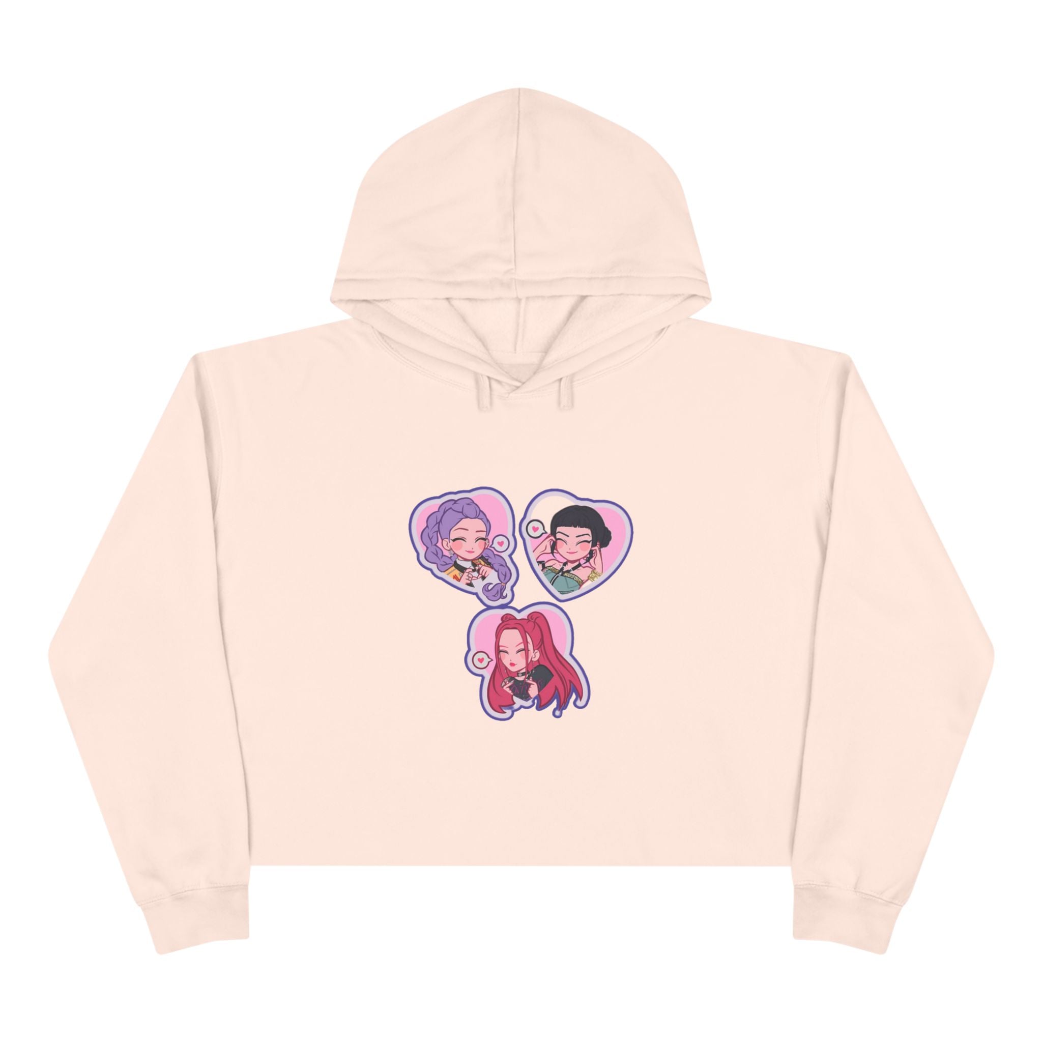 Idol style 5 Crop Hoodie with Fun Character Stickers, Perfect for Casual Wear, Anime Conventions, Gifts, & Everyday Style