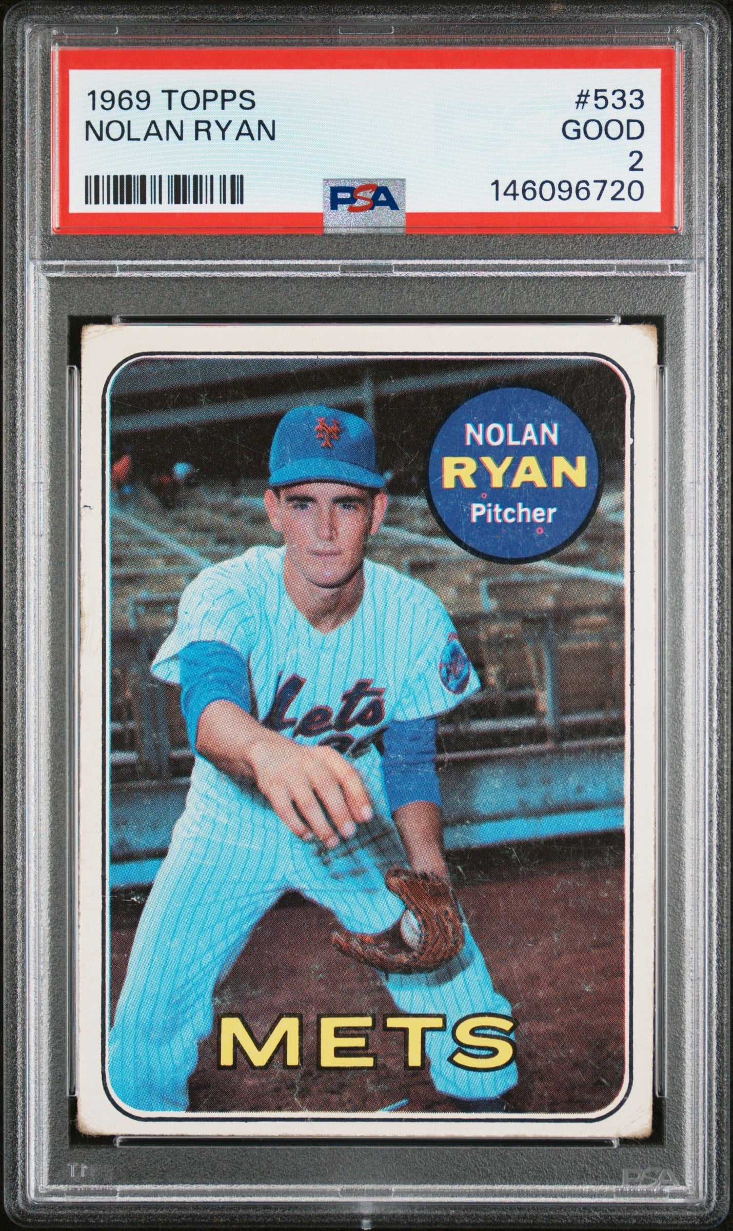 Graded 1969 Topps Nolan Ryan #533 2nd Year Baseball Card PSA 2 Good