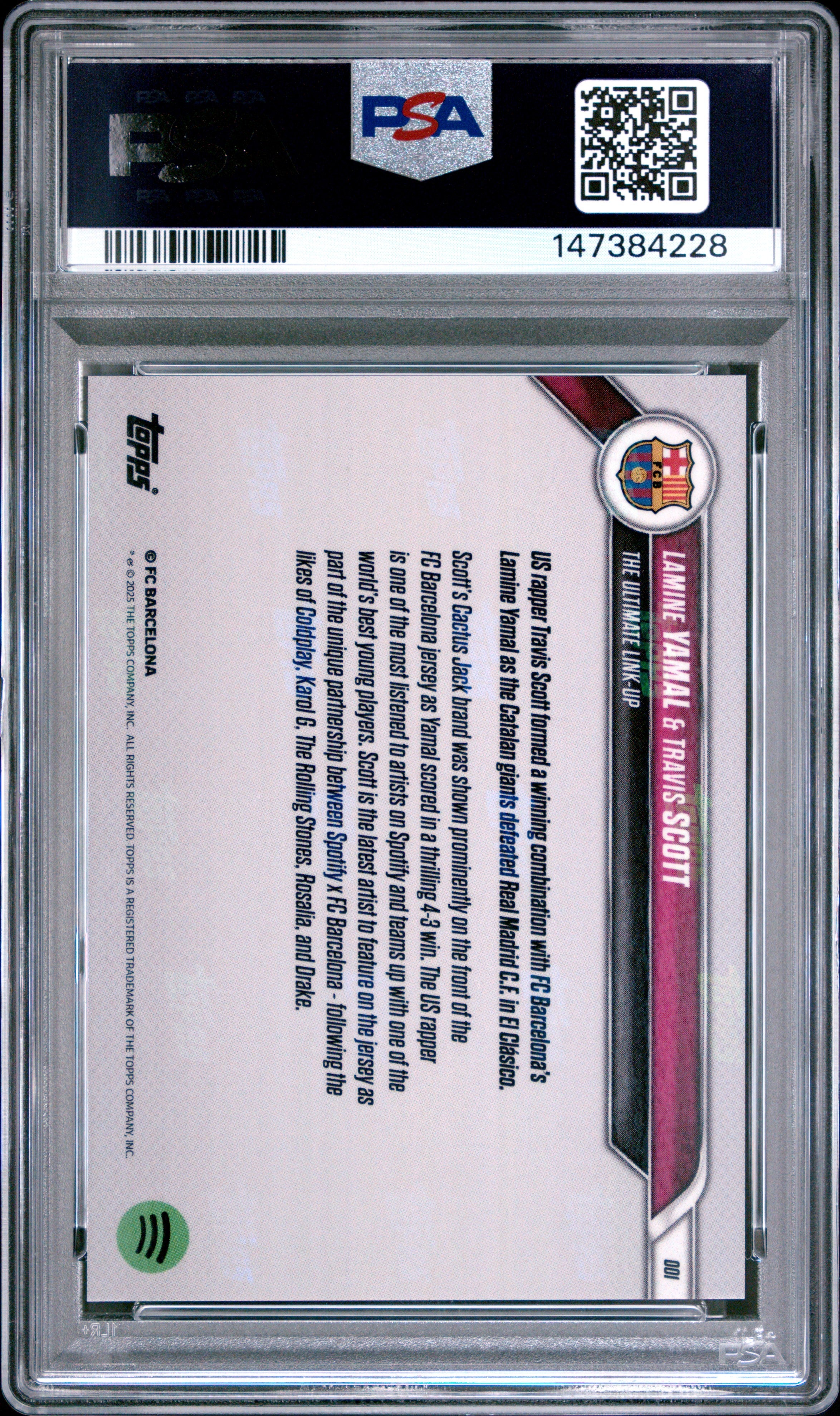 Graded 2024 Topps Now Lamine Yamal/Travis Scott #1 FC Barcelona Soccer Card PSA 10 Gem Mint