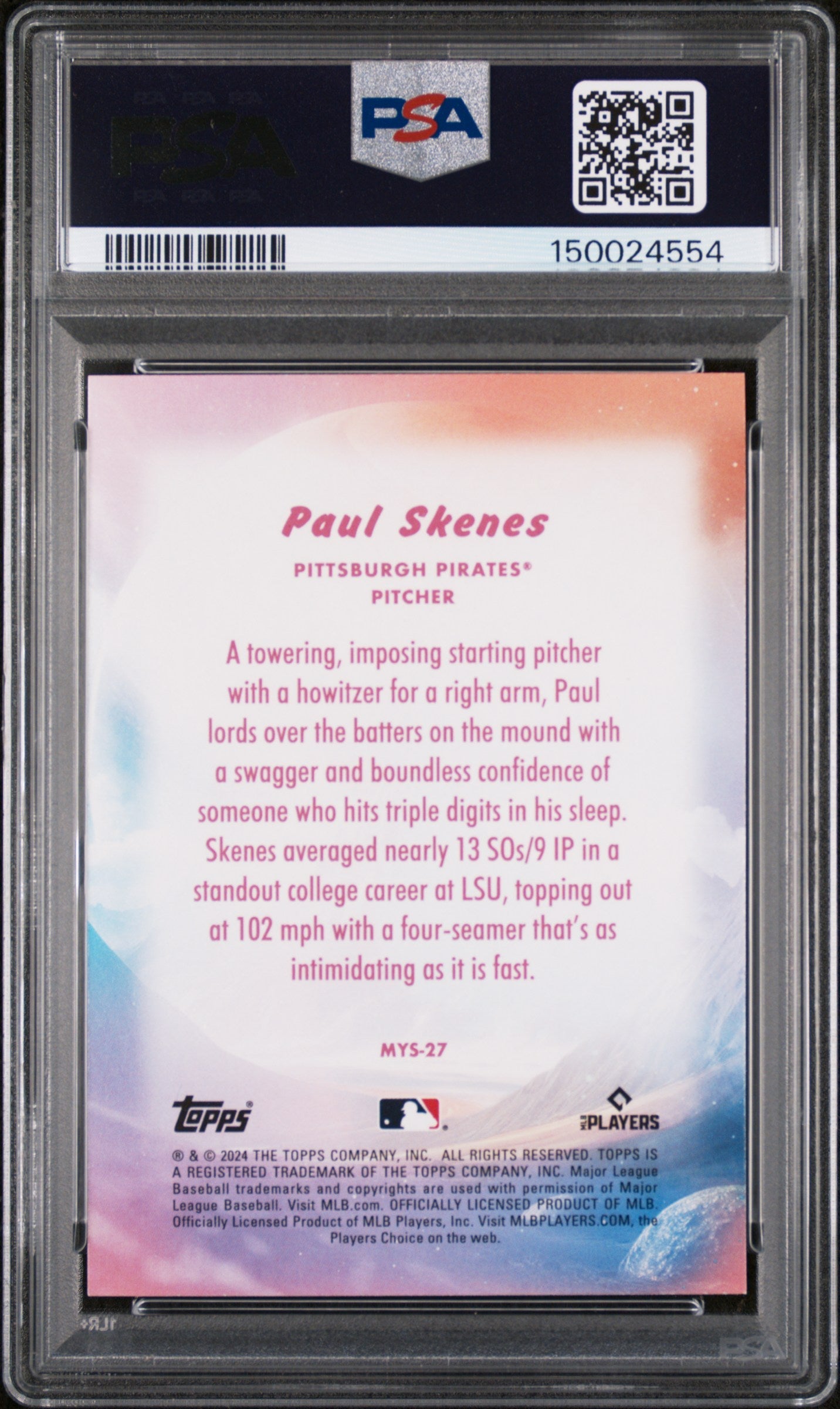 Graded 2024 Topps Update Paul Skenes #MYS27 Mystical Rookie RC Baseball Card PSA 10 Gem Mint