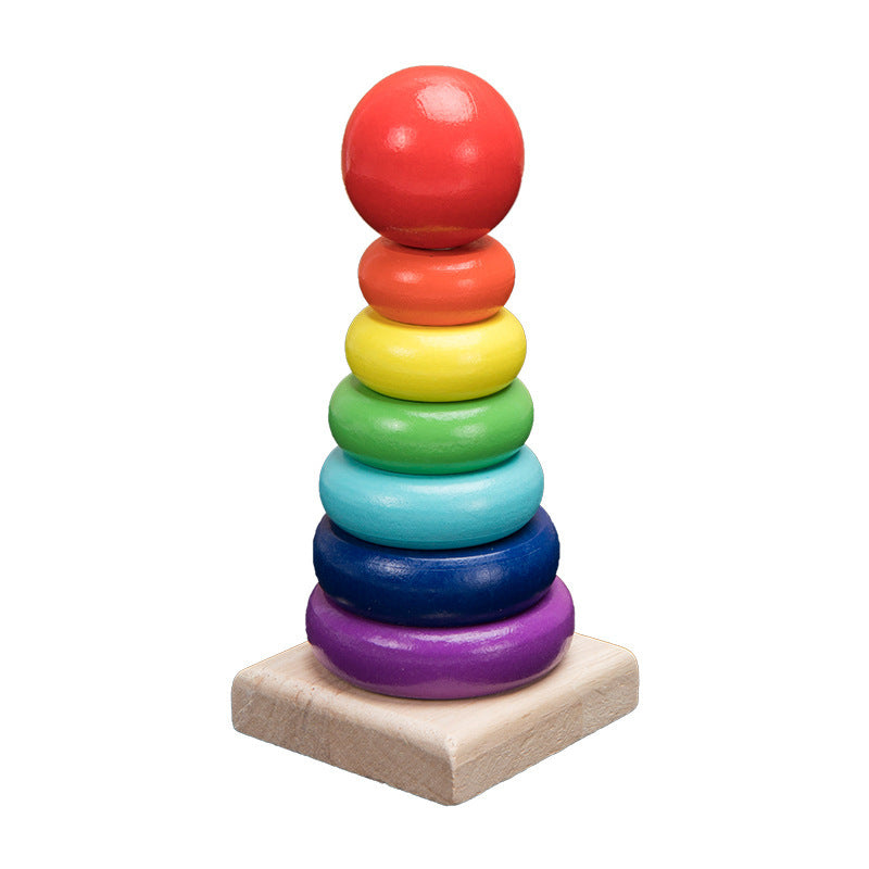 Wooden Rattle and Rainbow Blocks – Montessori Educational Toy for Babies