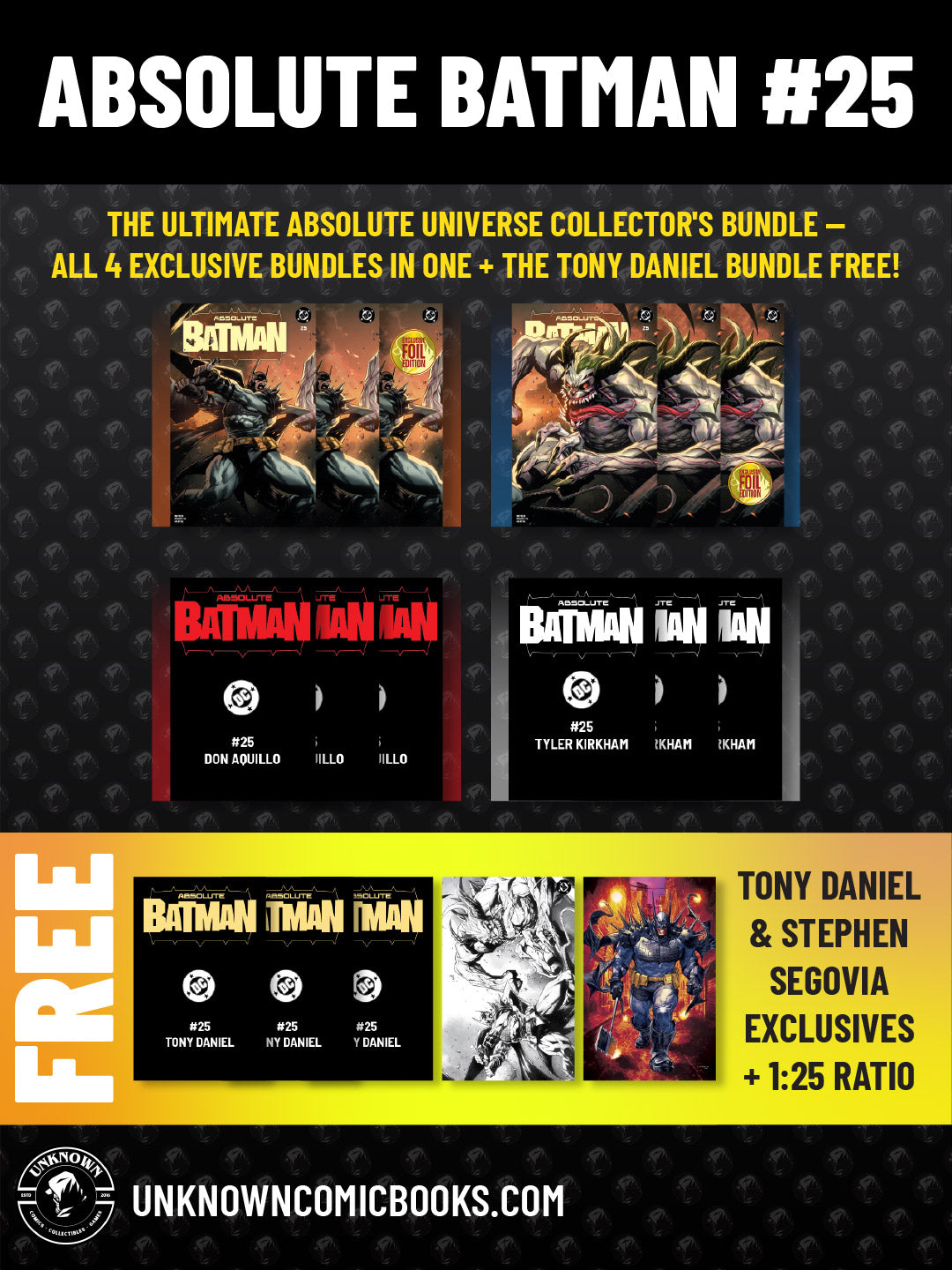[17 PACK] ABSOLUTE BATMAN #25 UNKNOWN COMICS EXCLUSIVE VARIANTS (10/28/2026)