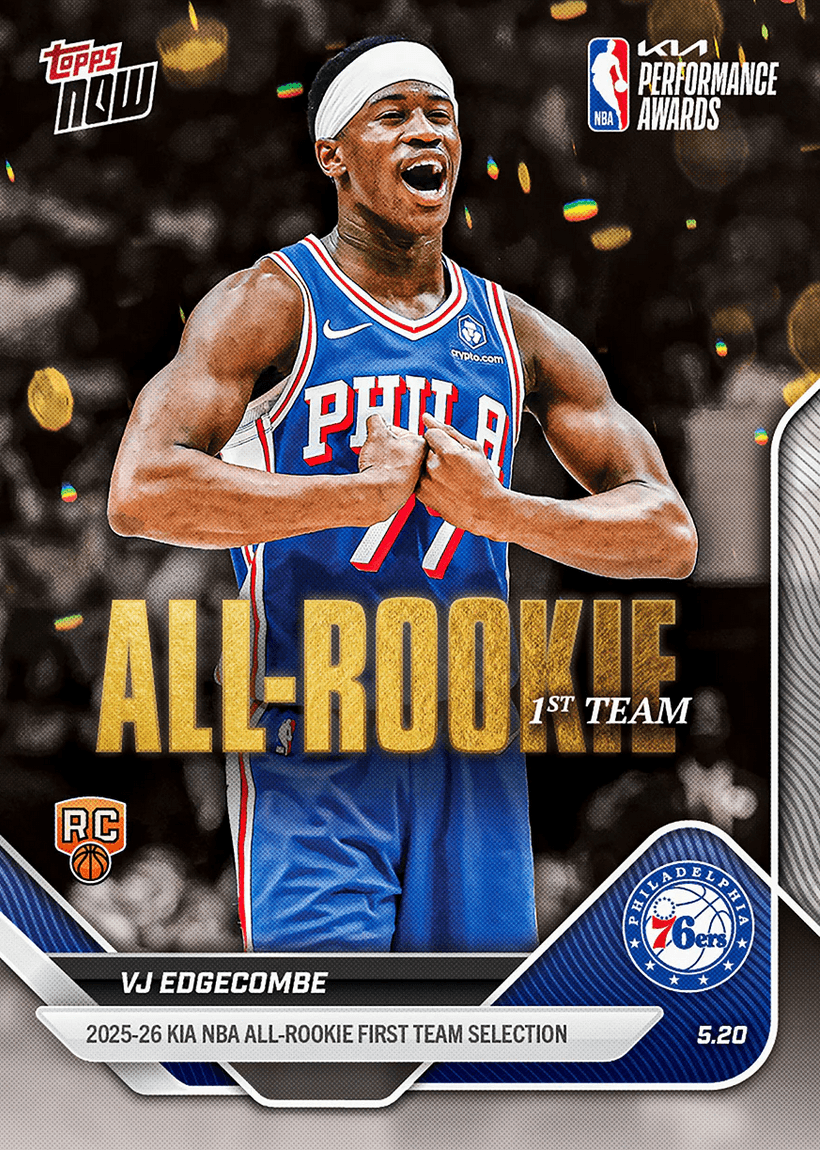2025 Topps Now VJ Edgecombe #AR03 2025-26 KIA NBA All Rookie First Team Selection Philadelphia 76ers Rookie RC Basketball Card