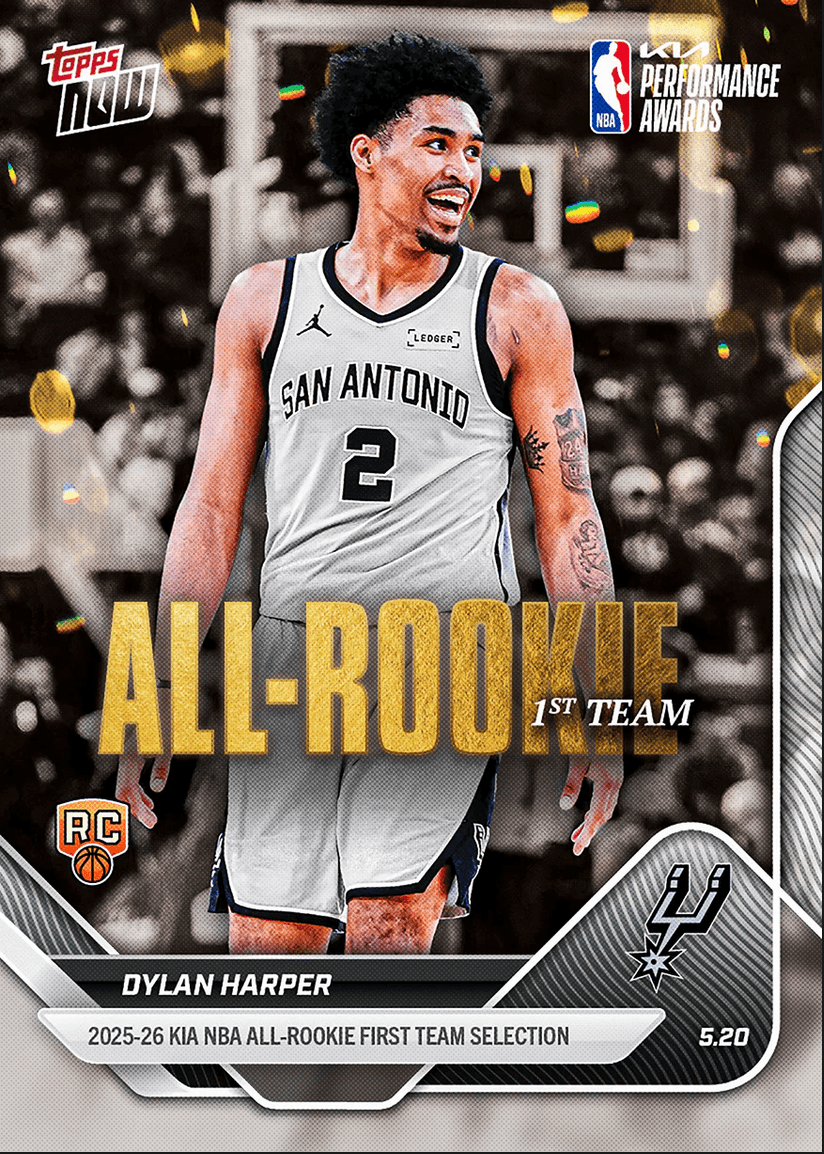 2025 Topps Now Dylan Harper #AR04 2025-26 KIA NBA All Rookie First Team Selection San Antonio Spurs Rookie RC Basketball Card