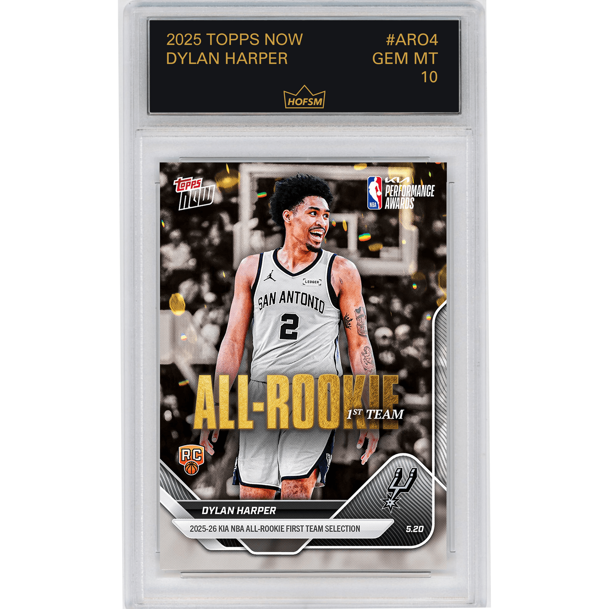 Graded 2025 Topps Now Dylan Harper #AR04 2025-26 KIA NBA All Rookie First Team Selection San Antonio Spurs Rookie RC Basketball Card HOFSM 10 Gem Mint