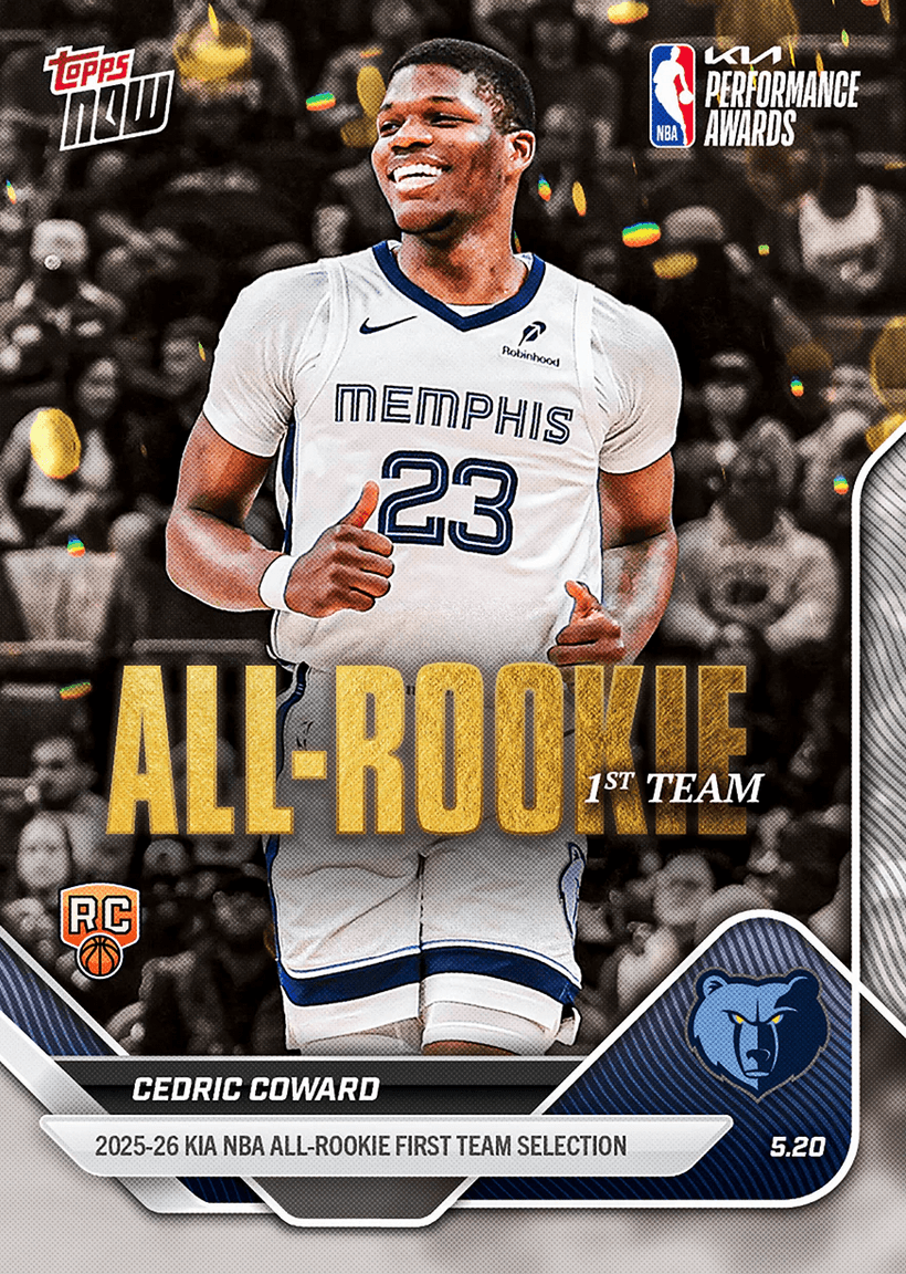 2025 Topps Now Cedric Coward #AR05 2025-26 KIA NBA All Rookie First Team Selection Memphis Grizzlies Rookie RC Basketball Card