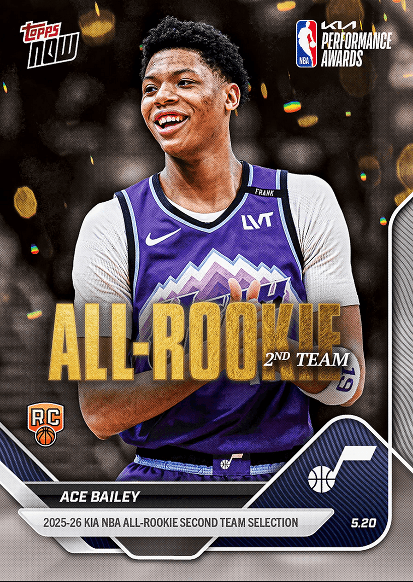 2025 Topps Now Ace Bailey #AR07 2025-26 KIA NBA All Rookie Second Team Selection Utah Jazz Rookie RC Basketball Card
