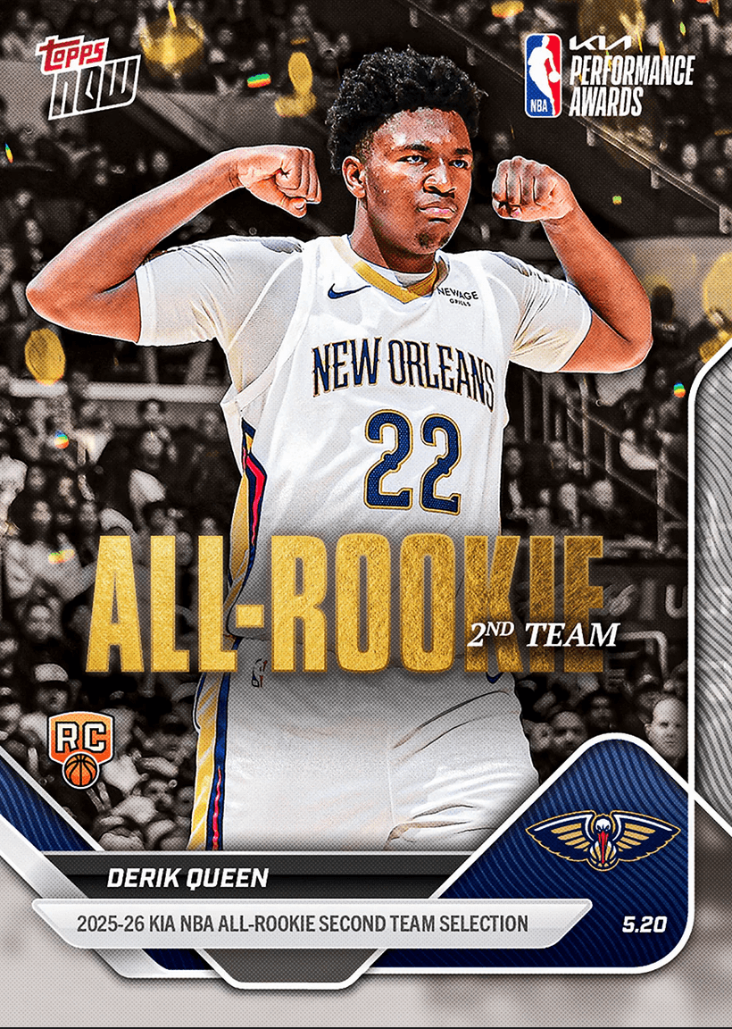 2025 Topps Now Derik Queen #AR08 2025-26 KIA NBA All Rookie Second Team Selection New Orleans Pelicans Rookie RC Basketball Card