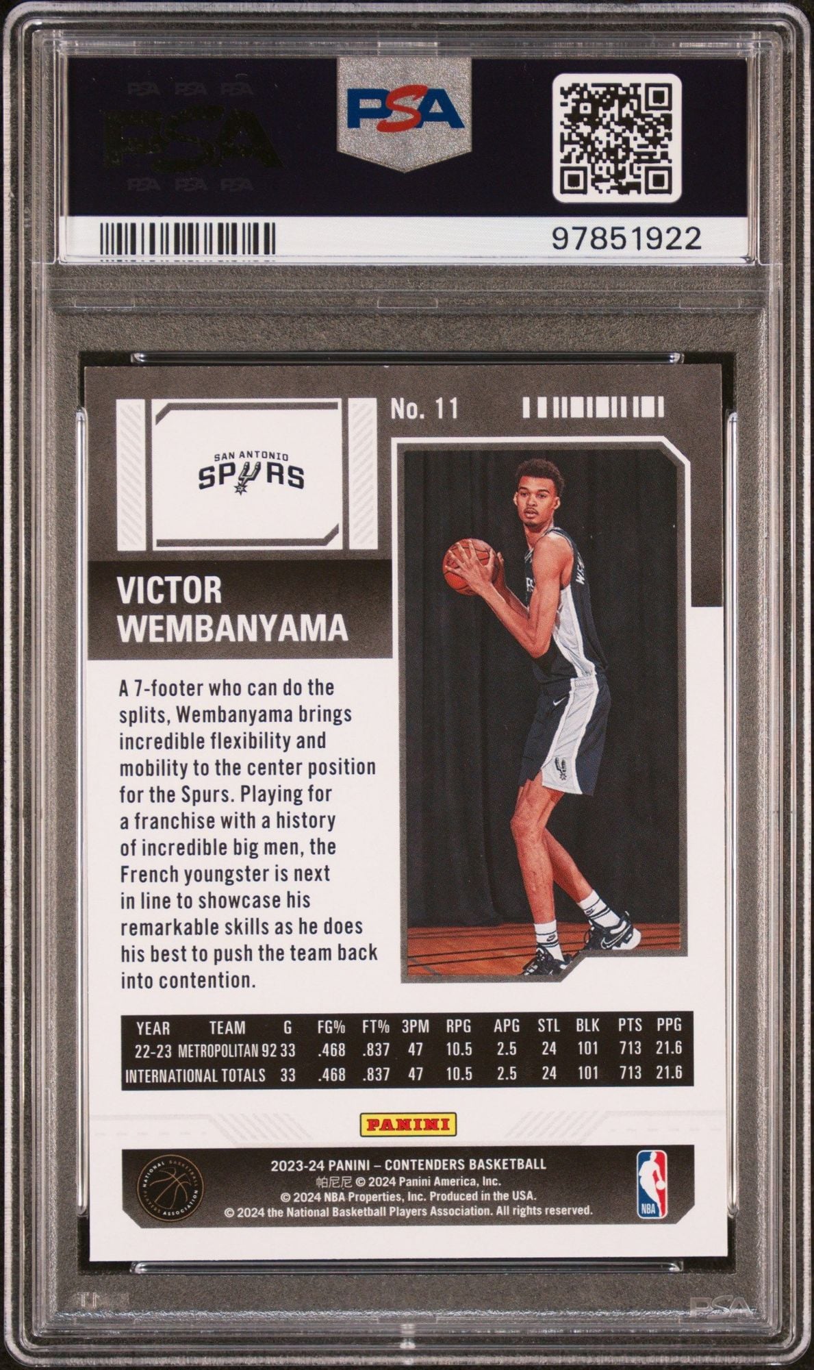 Graded 2023 Panini Contenders Victor Wembanyama #11 Retail Rookie RC Basketball Card PSA 10 Gem Mint