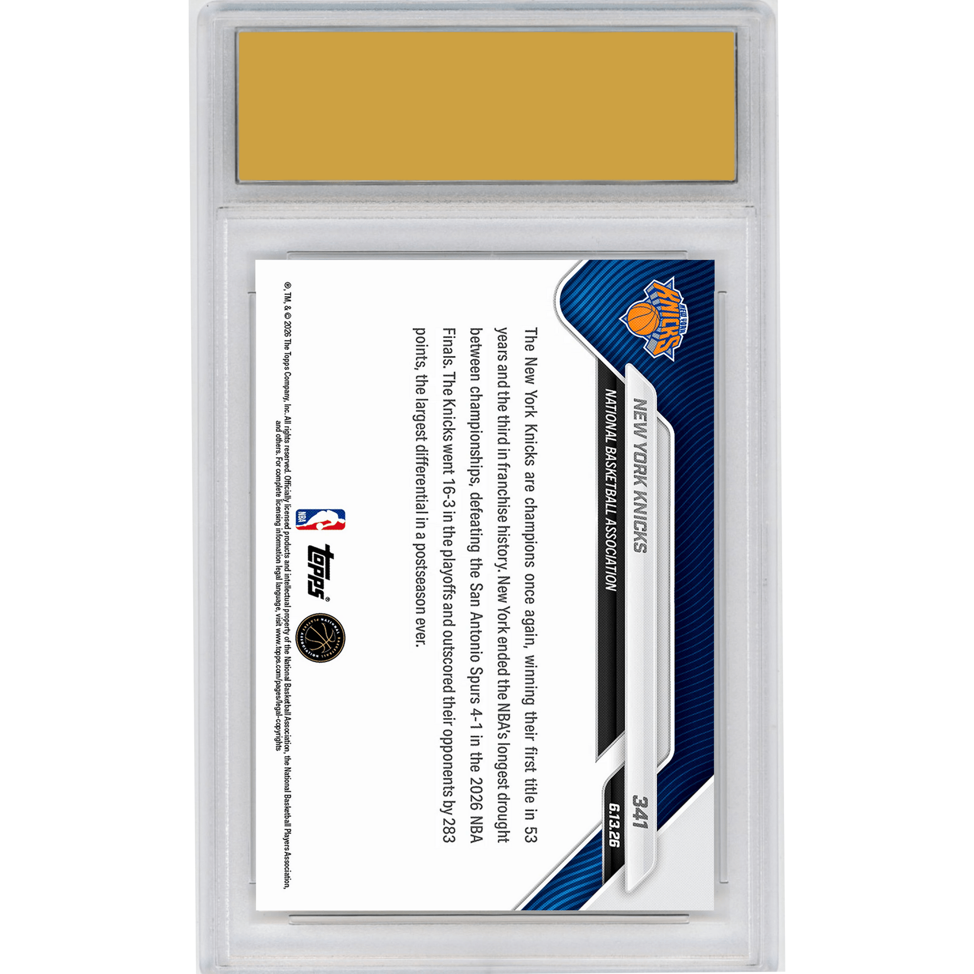 Graded 2025 Topps Now New York Knicks #341 Job Finished: Franchise Captures 1st NBA Championship Since 1973 Basketball Card HOFSM 10 Gem Mint