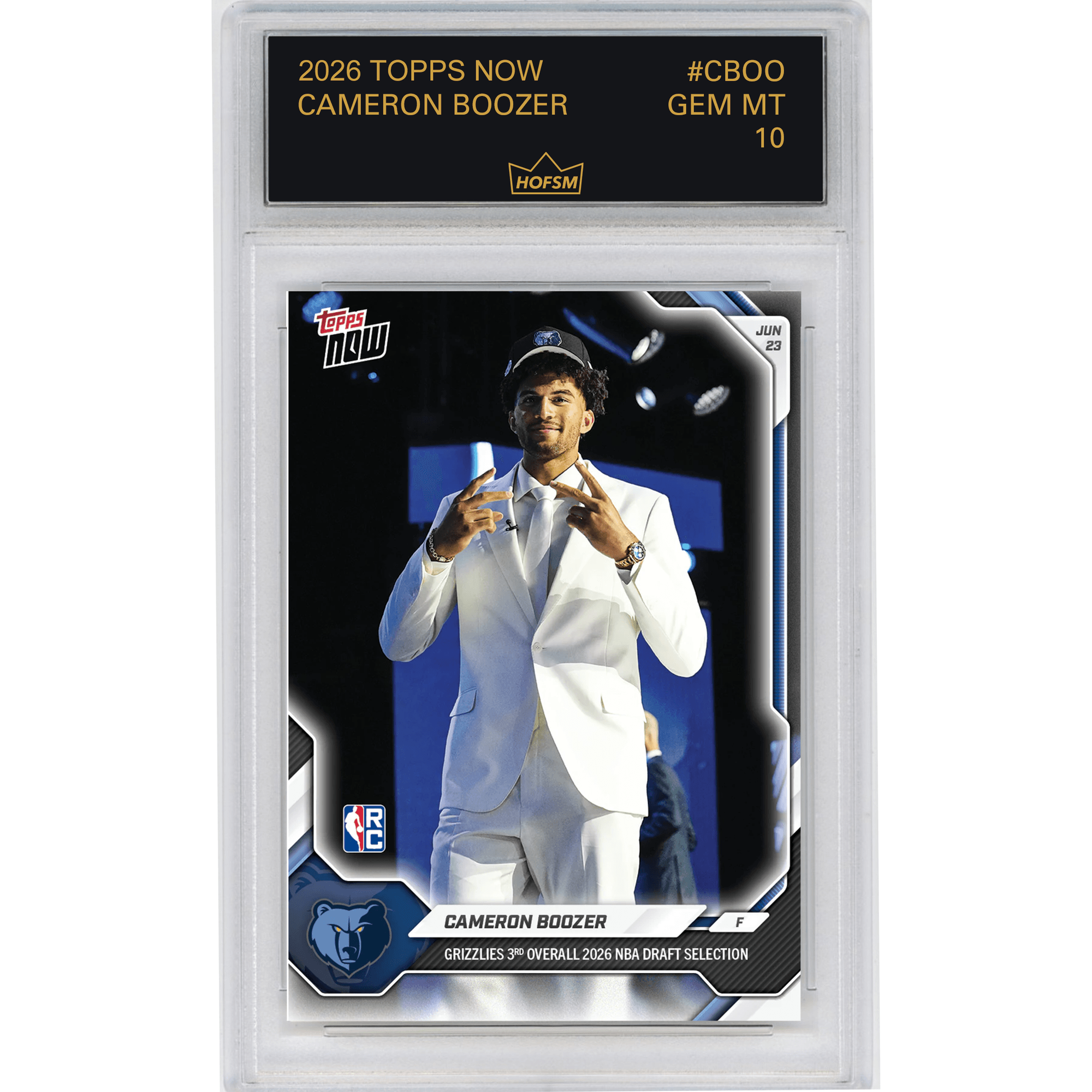 Graded 2026 Topps Now Cameron Boozer #CBOO Grizzlies 3rd Overall 2026 NBA Draft Selections Memphis Grizzlies Rookie RC Basketball Card HOFSM 10 Gem Mint