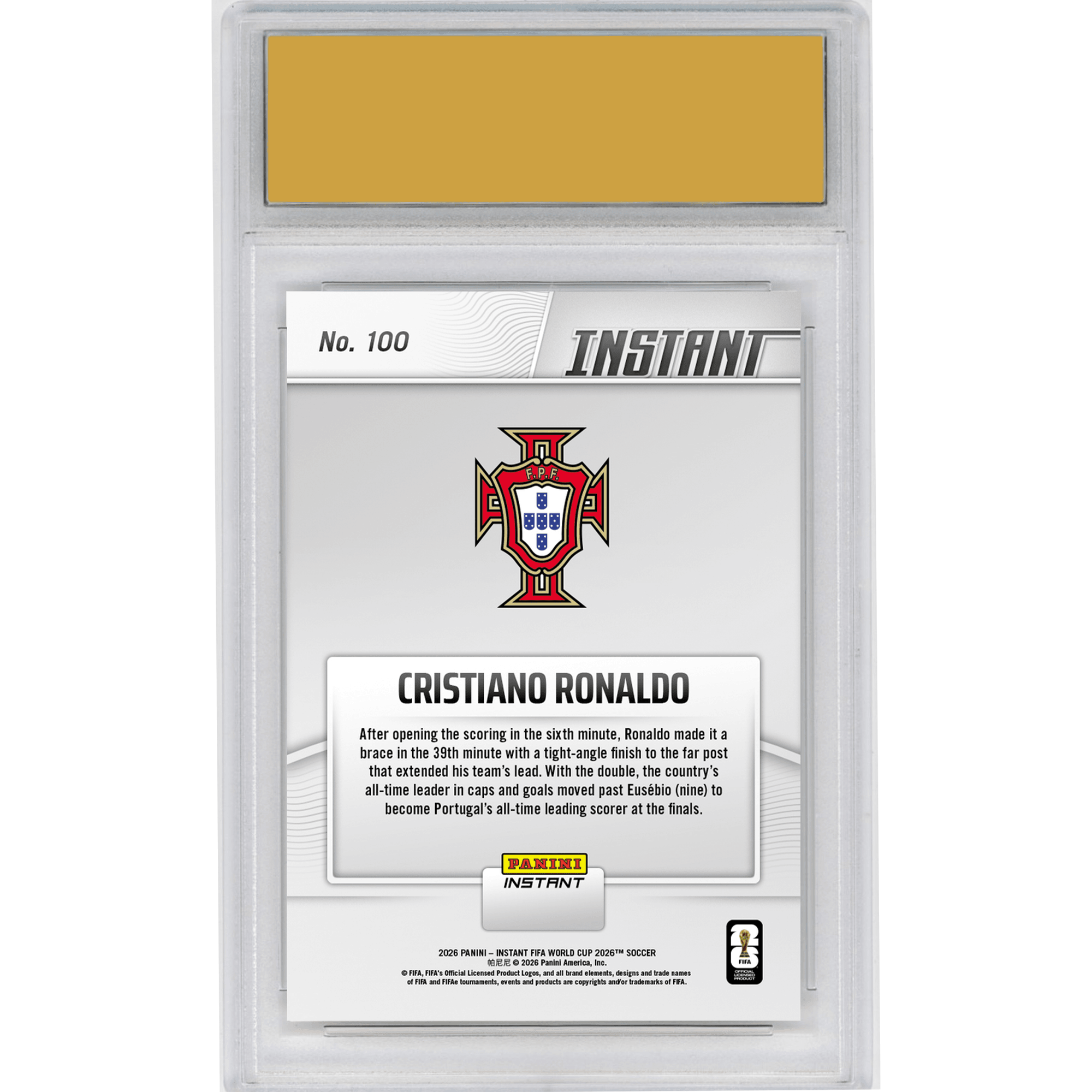 Graded 2026 Panini Instant FIFA World Cup Cristiano Ronaldo #100 Ronaldo Double Takes Him Past Portugal Legend Portugal Soccer Card HOFSM 10 Gem Mint