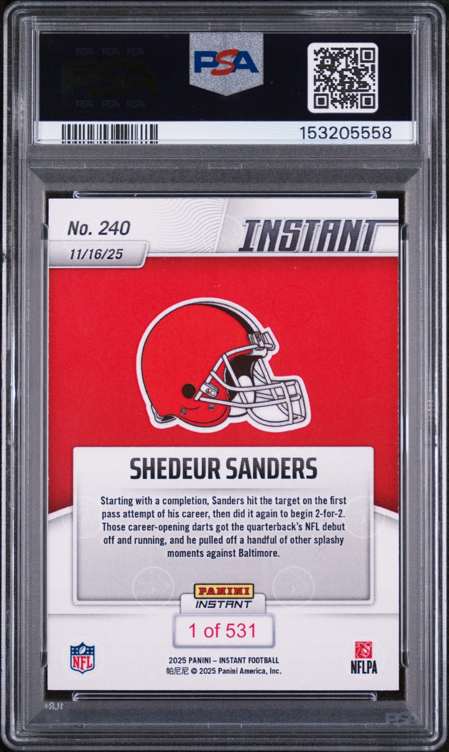 Graded 2025 Panini Instant Shedeur Sanders #240 Rookie RC Football Card PSA 10 Gem Mint