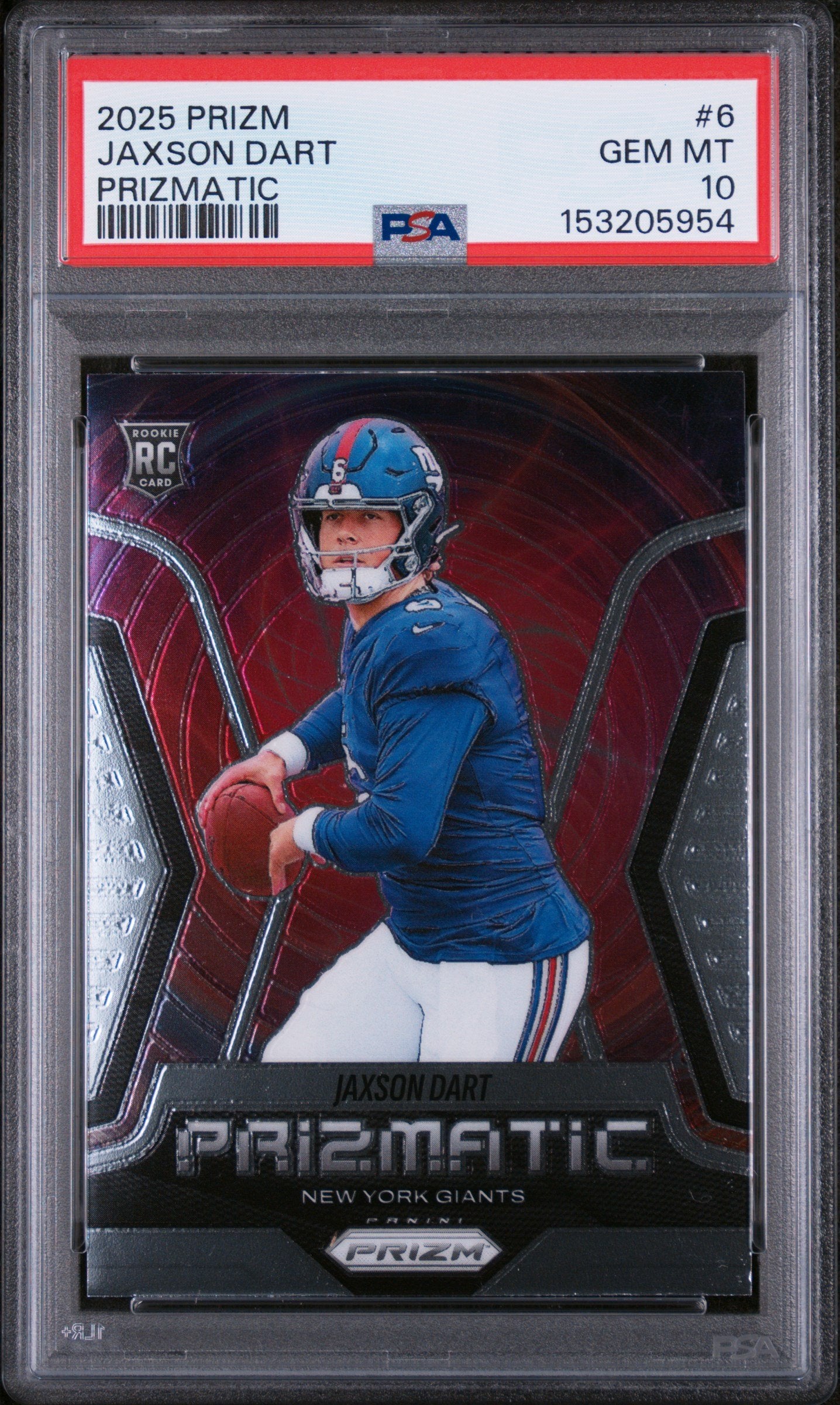 Graded 2025 Panini Prizm Jaxson Dart #6 Prizmatic Rookie RC Football Card PSA 10 Gem Mint