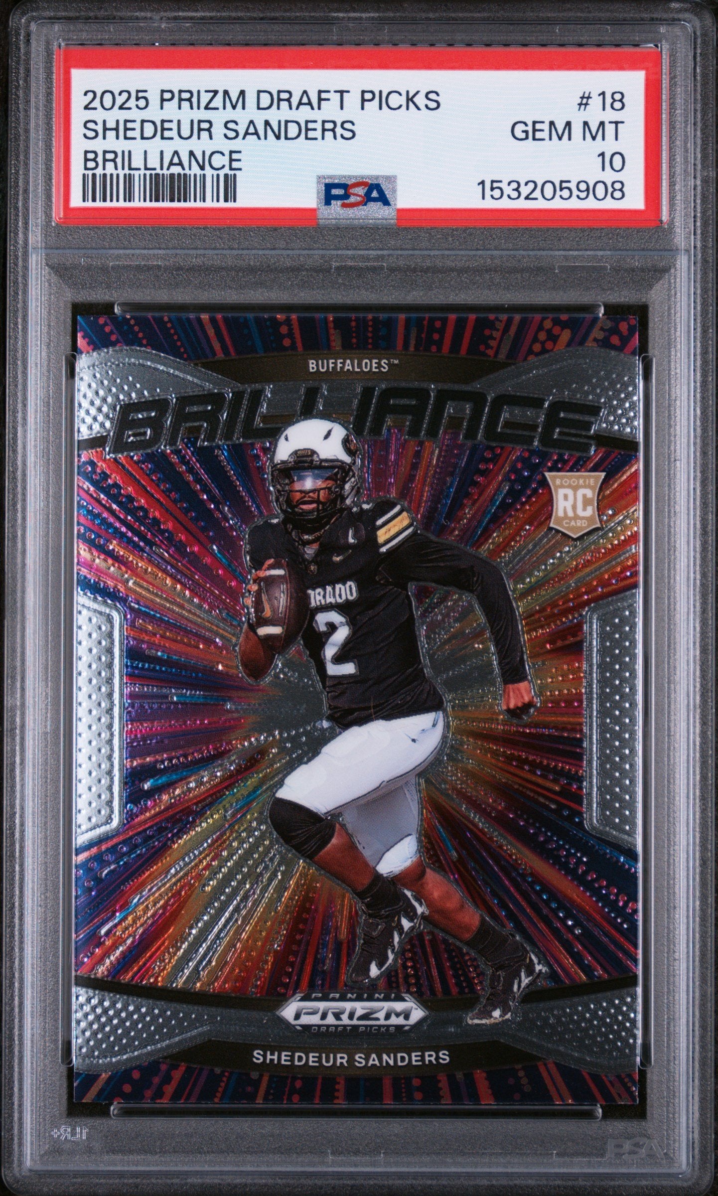 Graded 2025 Panini Prizm Draft Picks Shedeur Sanders #18 Brilliance Rookie RC Football Card PSA 10 Gem